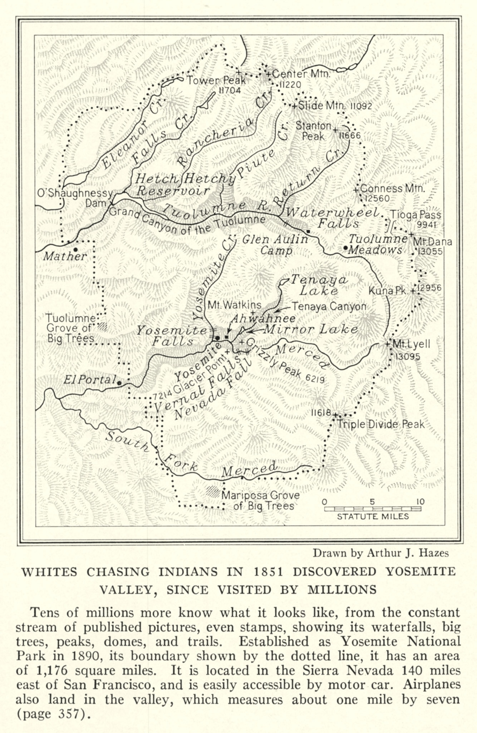 a map of Yosemite National Park in the United States
