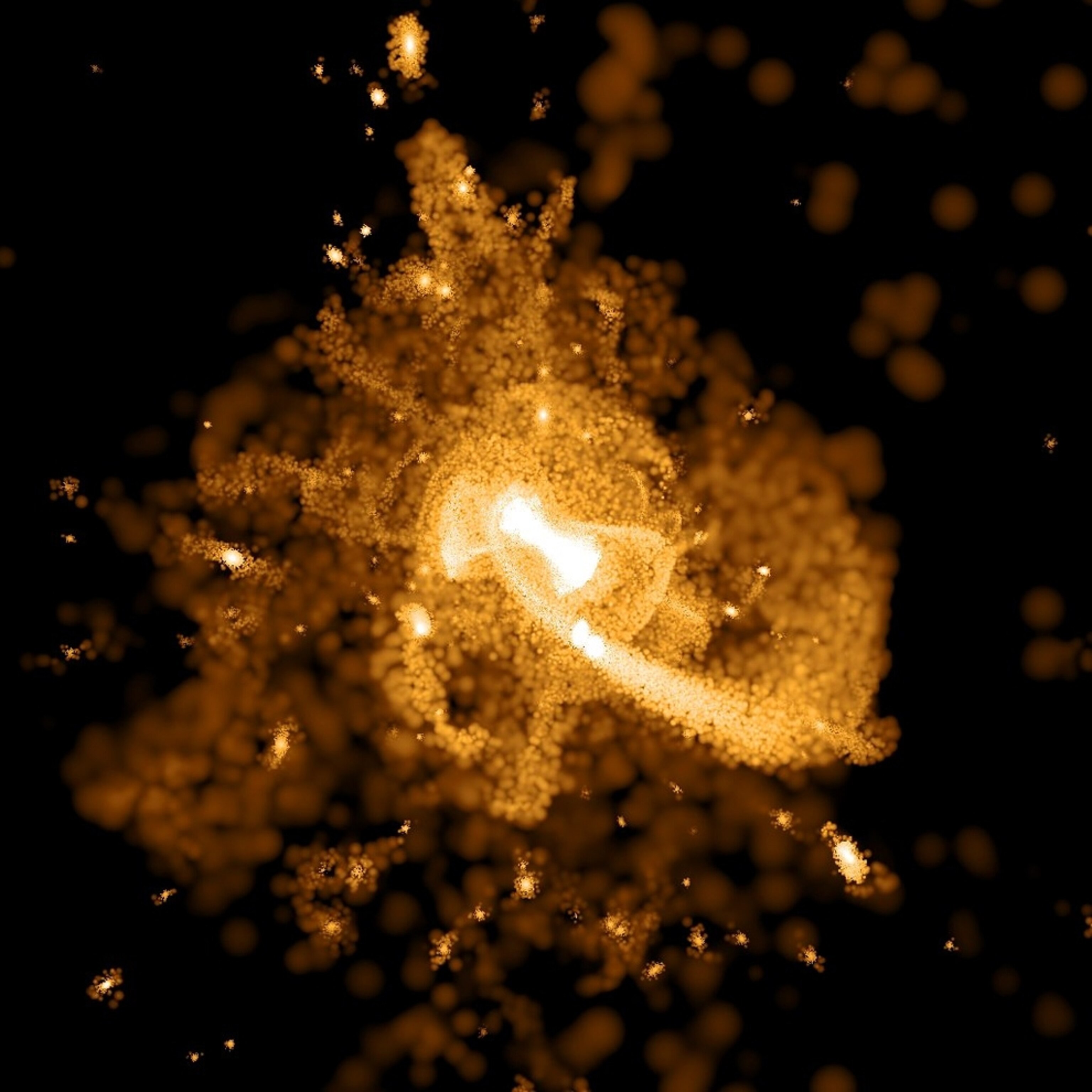 Picture of a computer simulated galaxy similar to the Milky Way, as it would have looked five billion years ago.