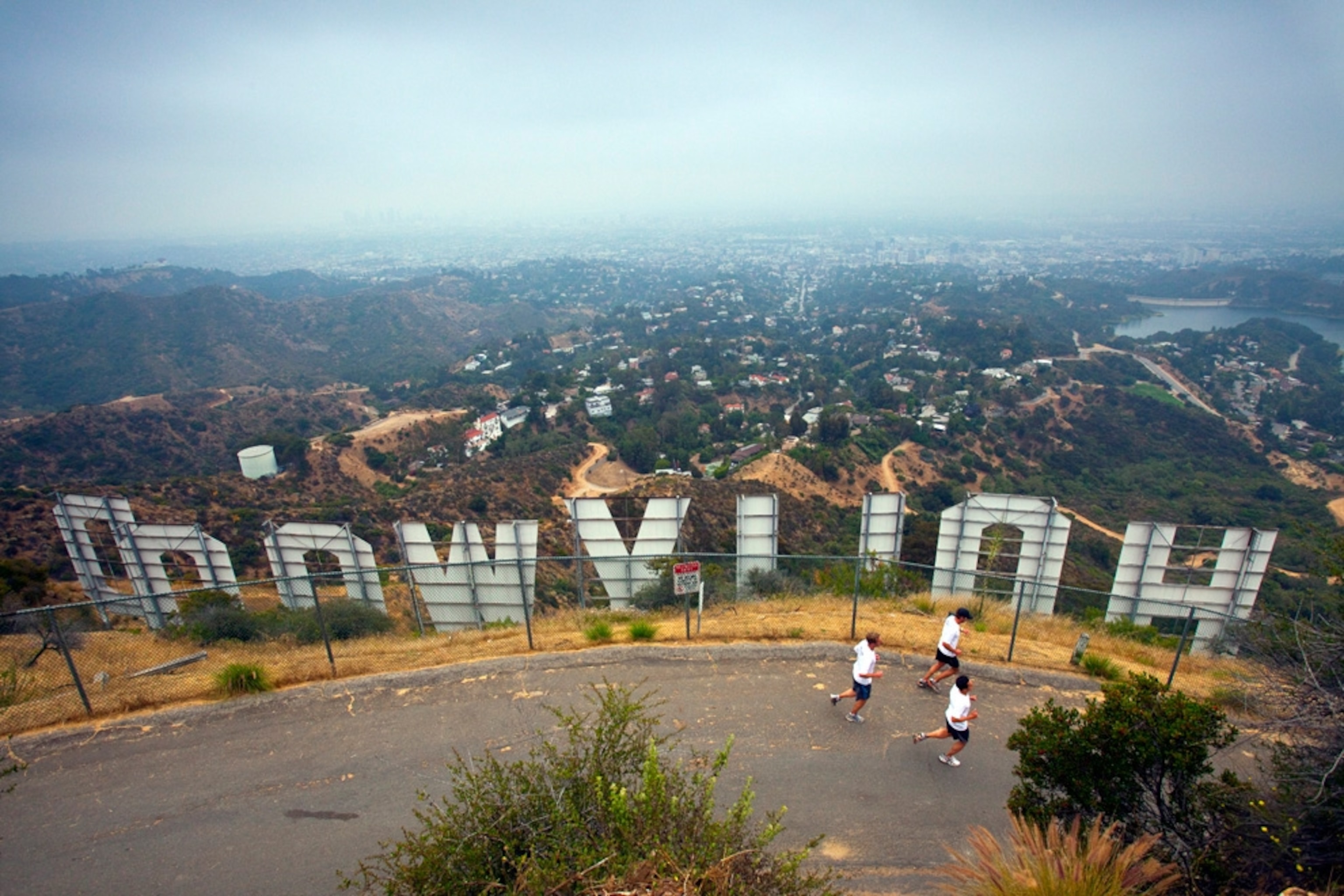 a Los Angeles view taken from behind the Hollywood sign