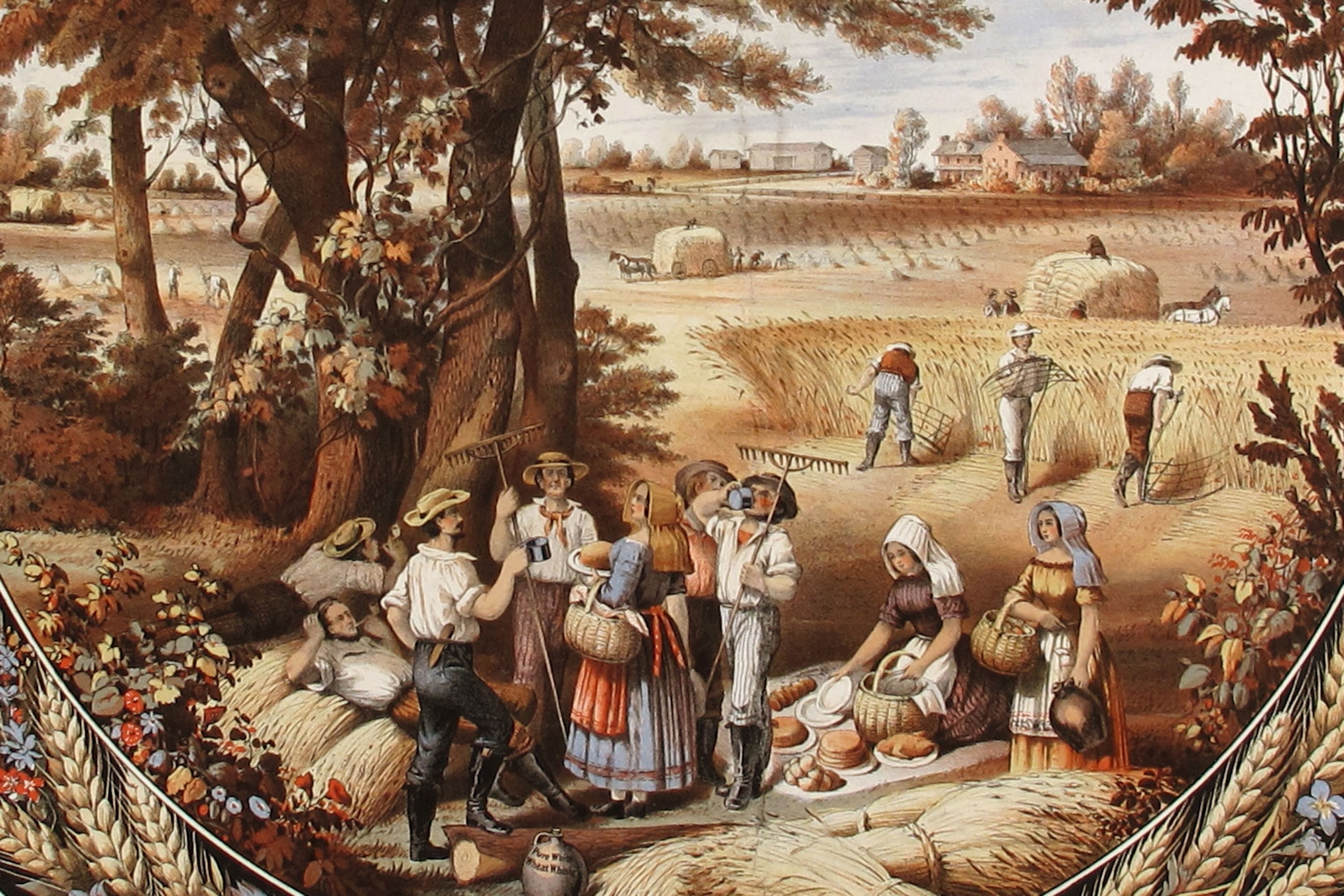 Detail of an 1864 Simon Crows white wheat whiskey label