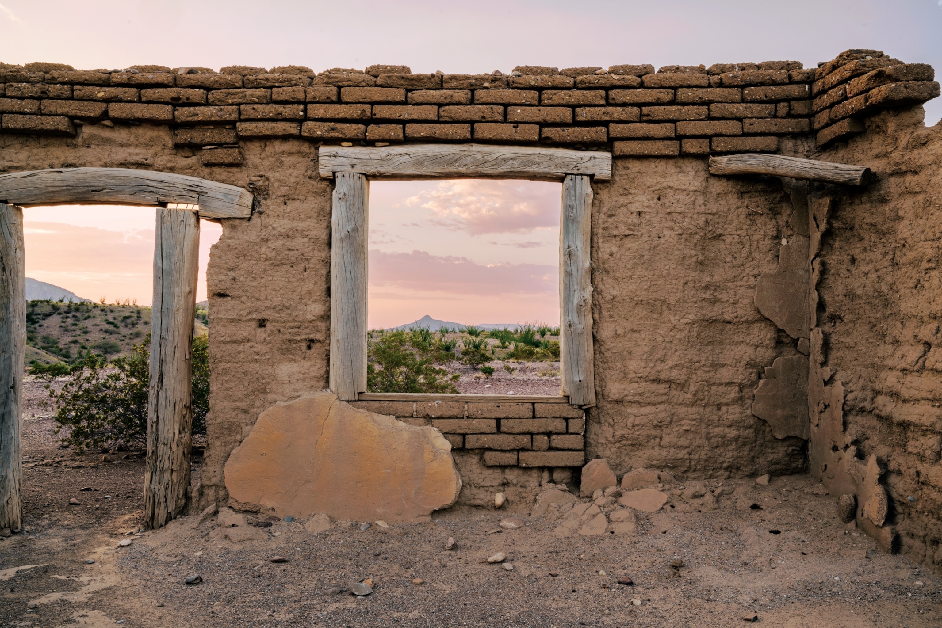 An abandoned farmhouse settled in 1913 stands in Big Bend National Park.