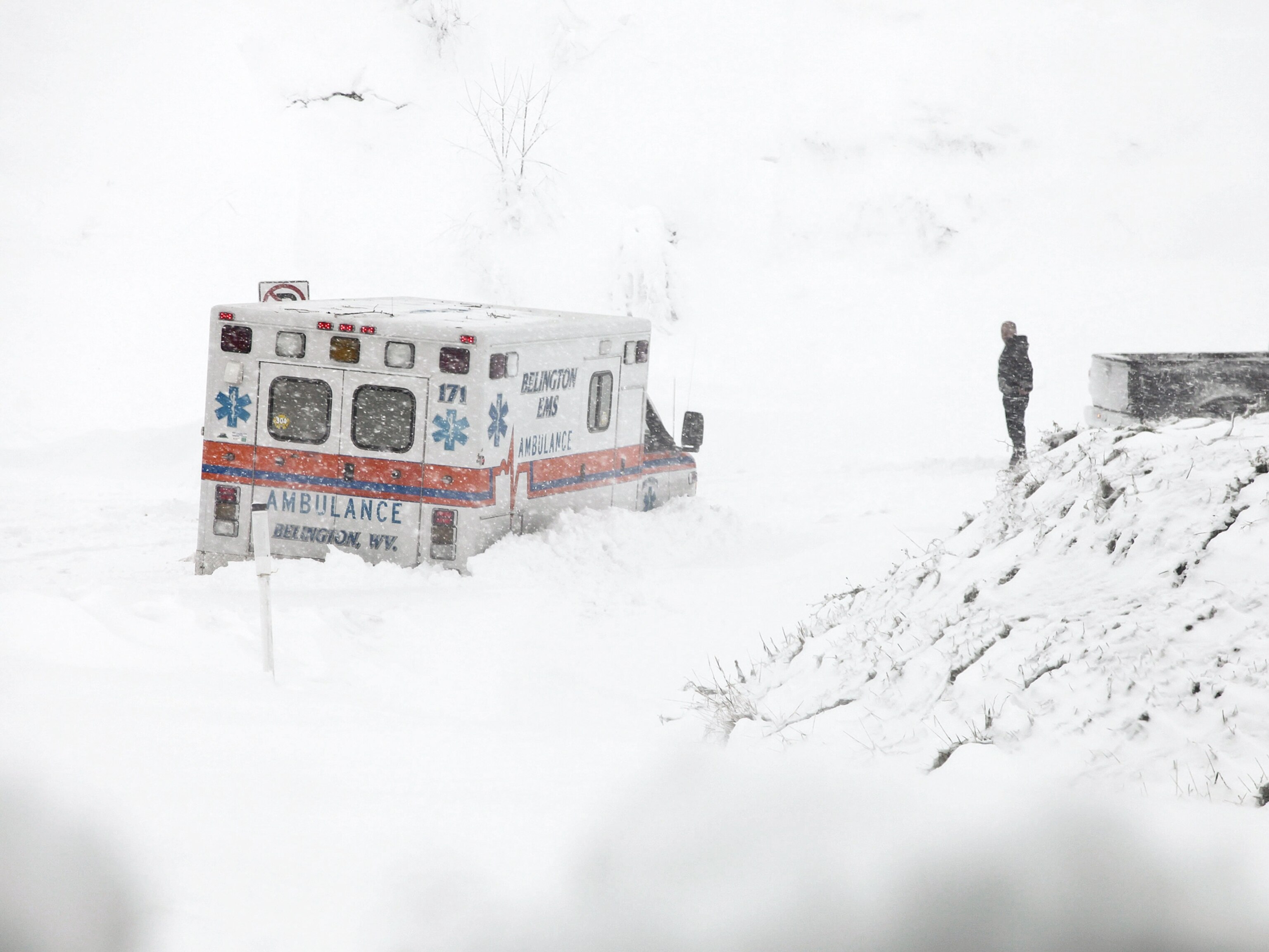 an ambulance stuck in snow