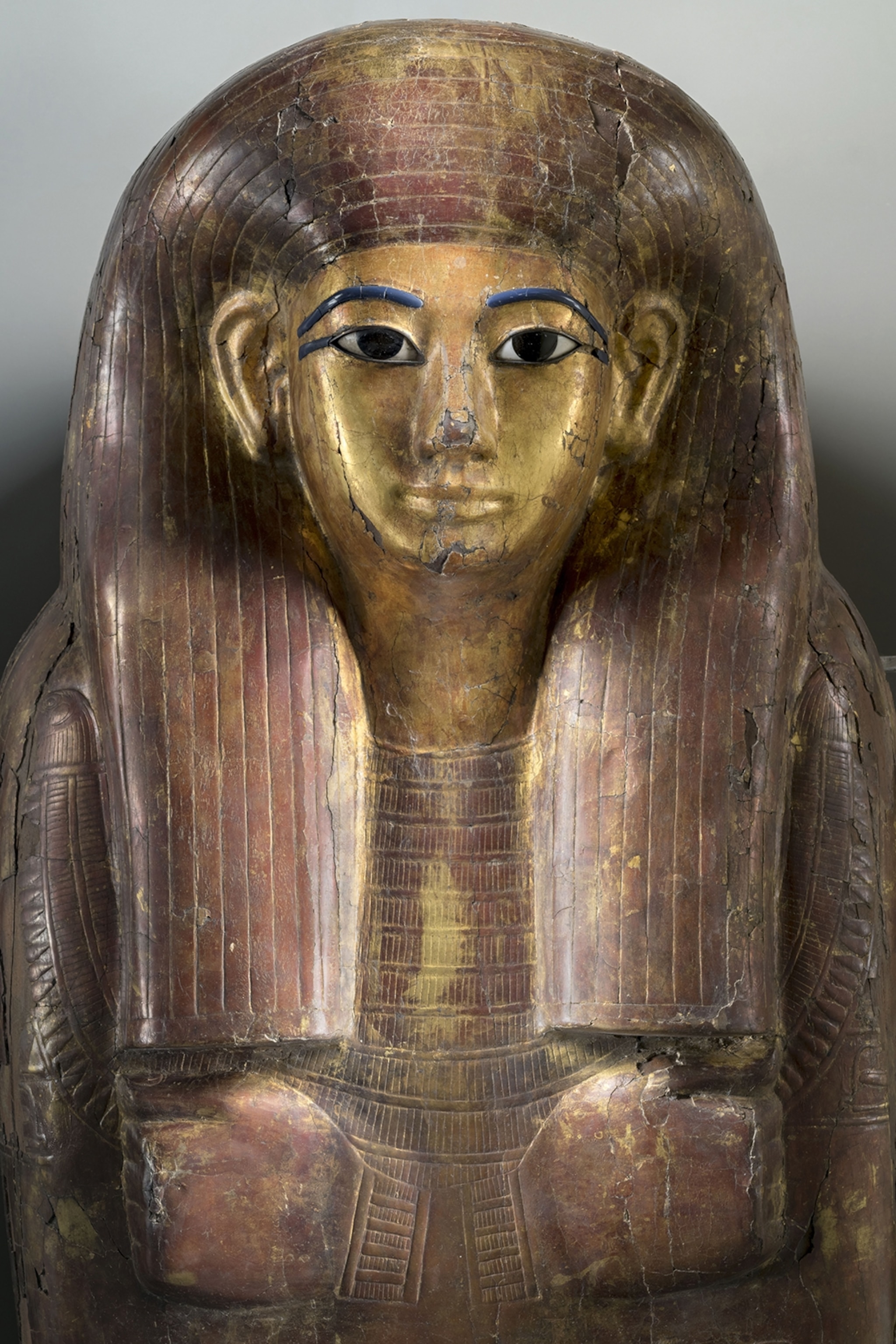 A close-up of an Egyptian coffin.