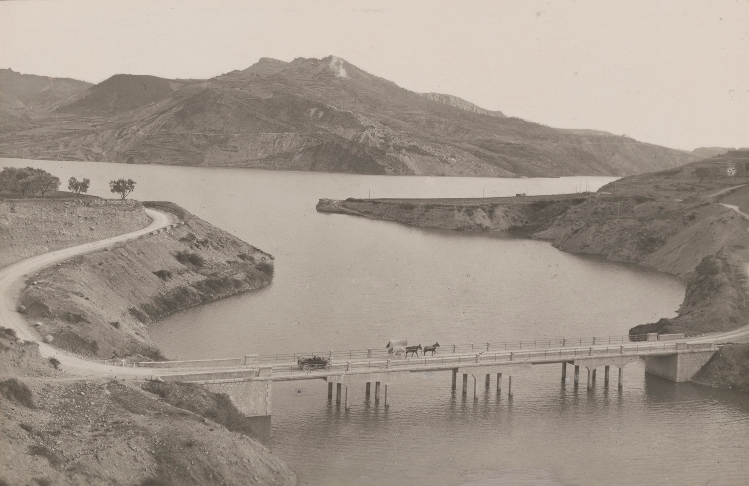 A bridge spans over a reservoir near Salas.
