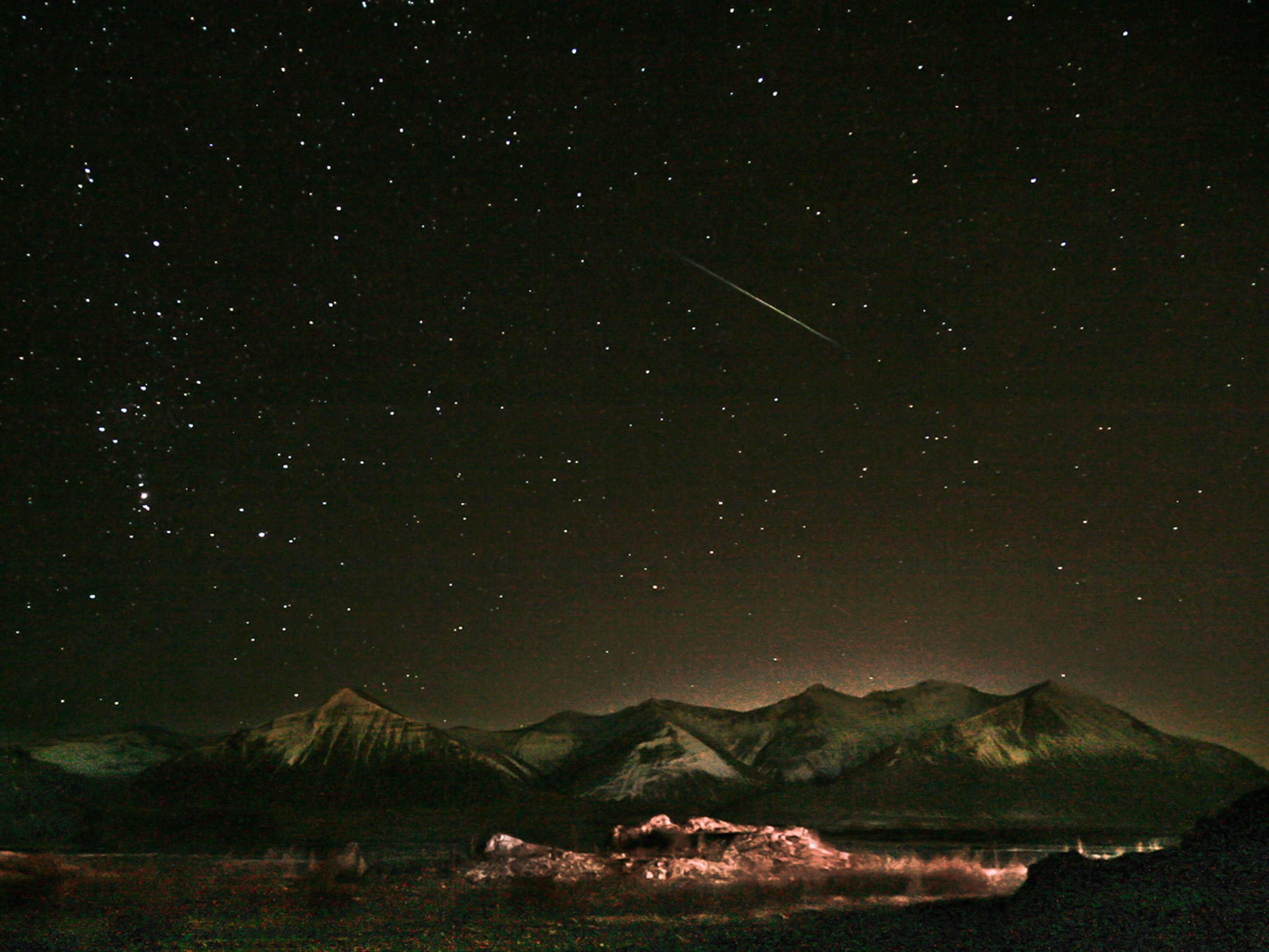 Geminid meteor shower over Borgarnes, Iceland