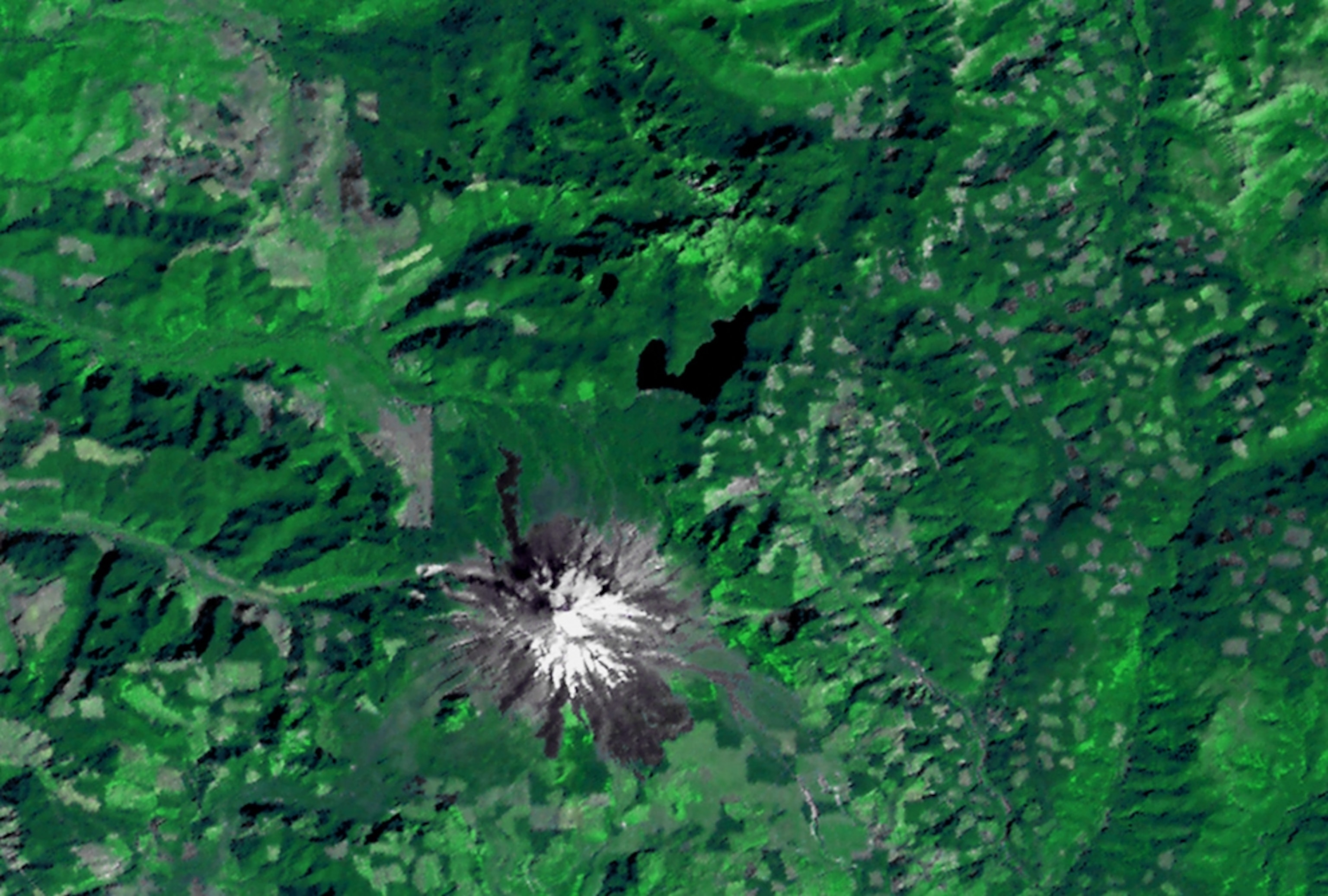 A satellite photo of Mount St. Helens in 1973.