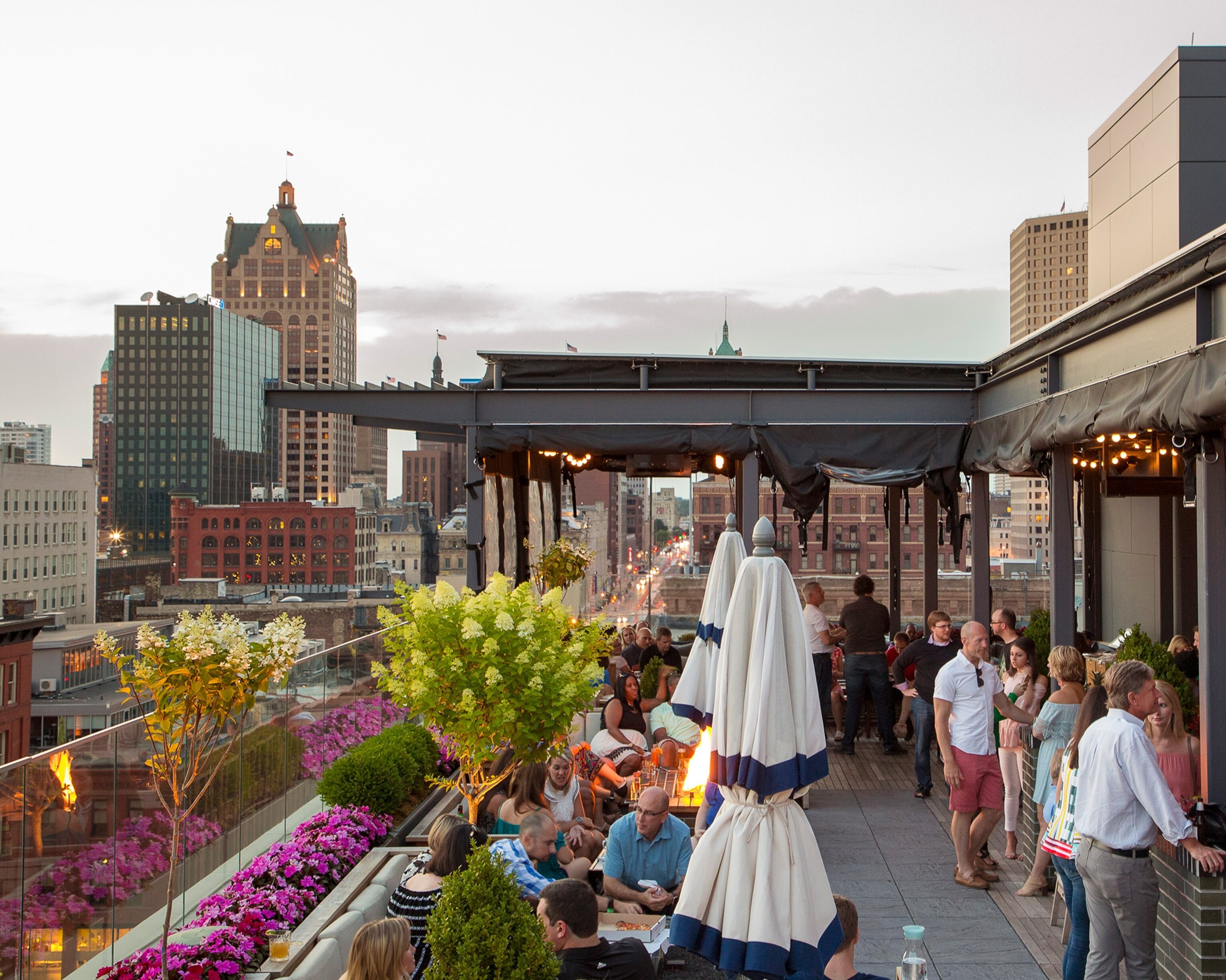 the rooftop deck at the Kimpton Journeyman Hotel in the Third Ward in Milwaukee, WI