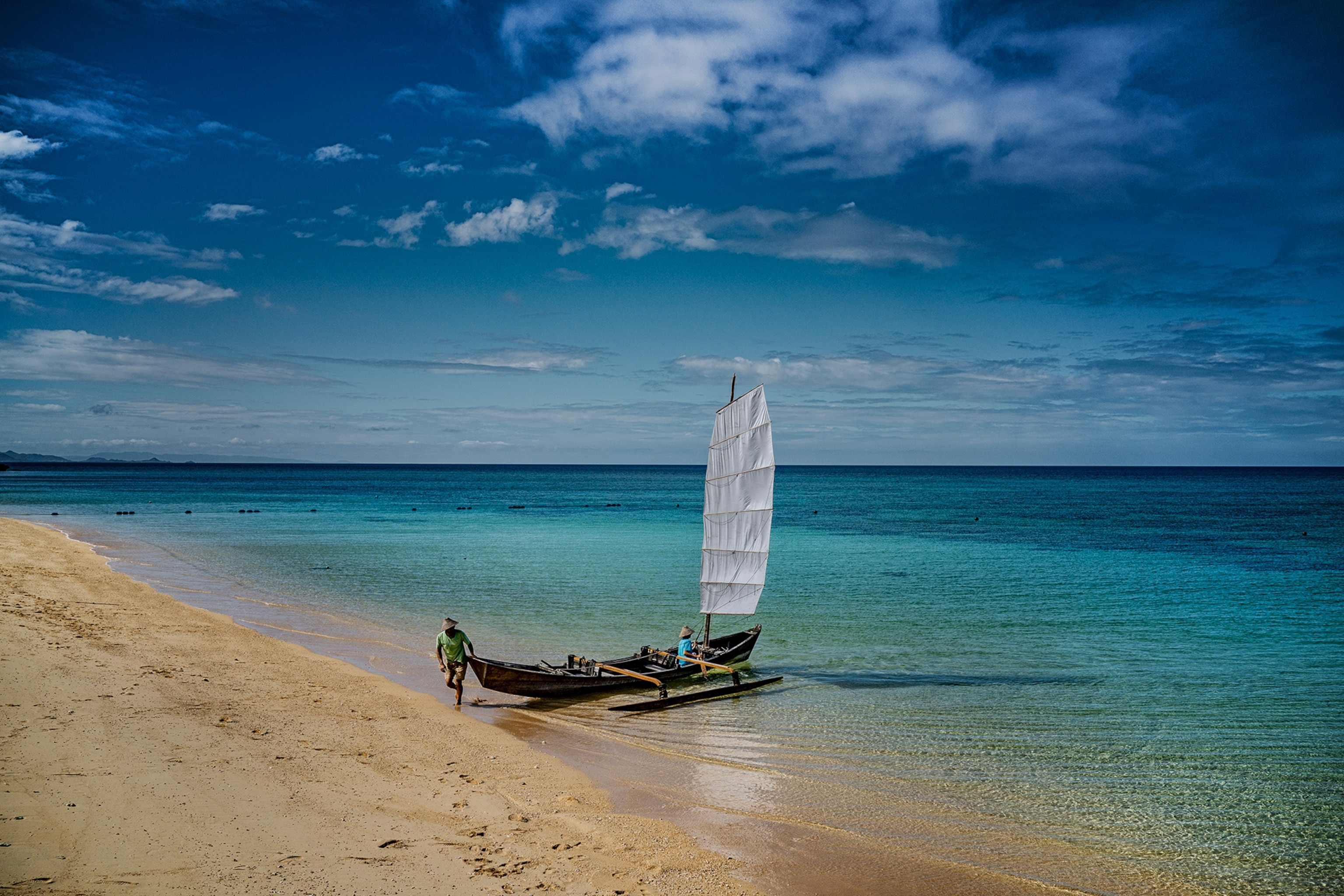 Okinawan sabani boat on Ishigaki island.