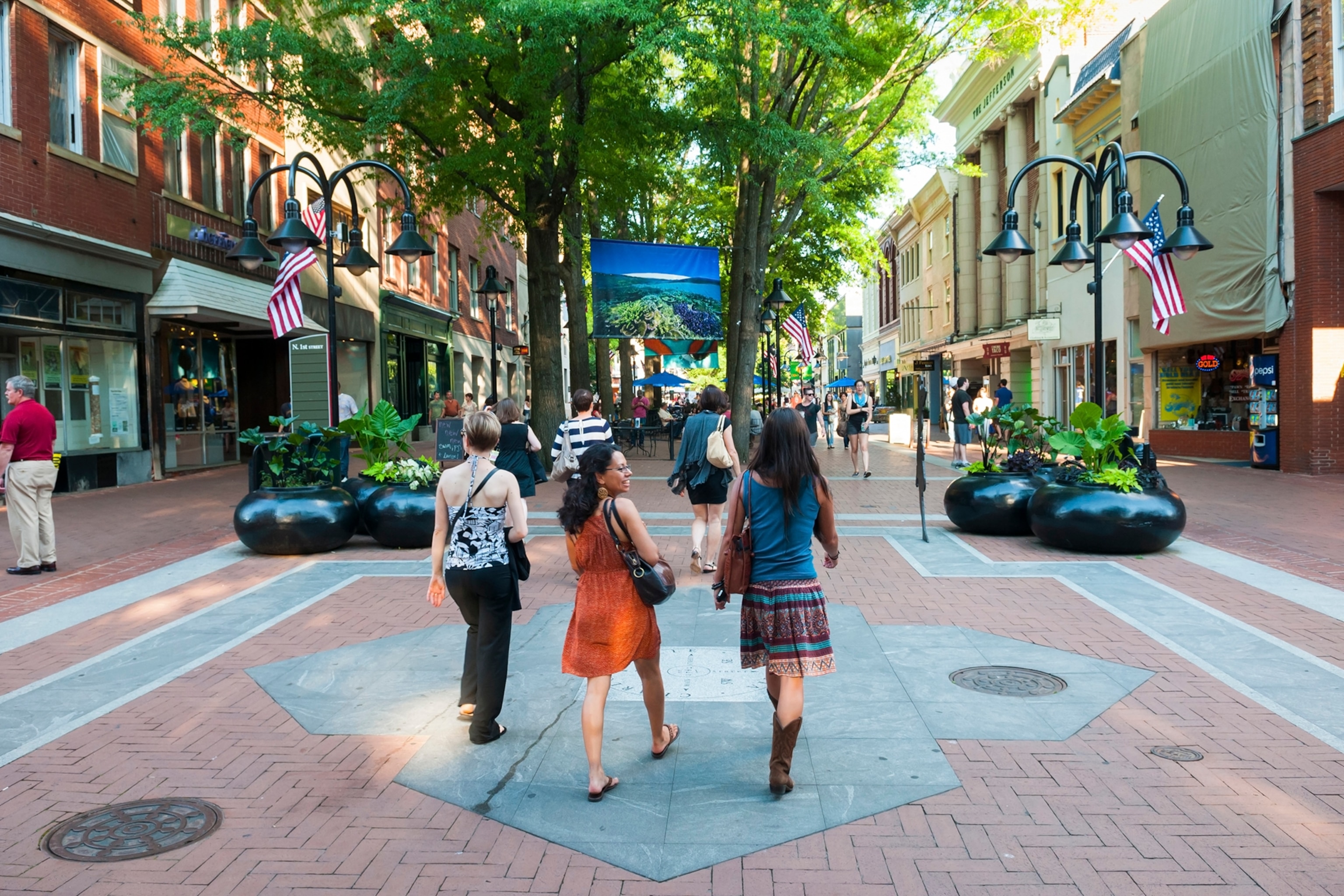 the city center in Charlottesville, Virginia