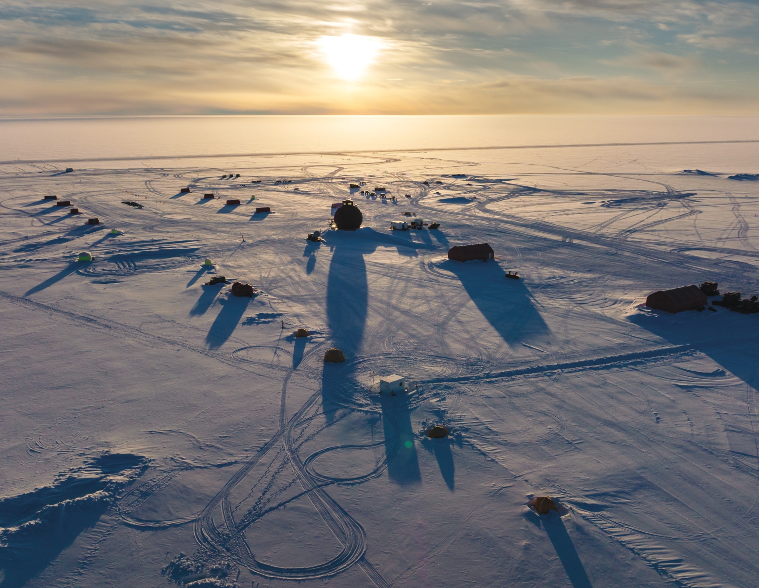 An aerial view of the camp at midnight.