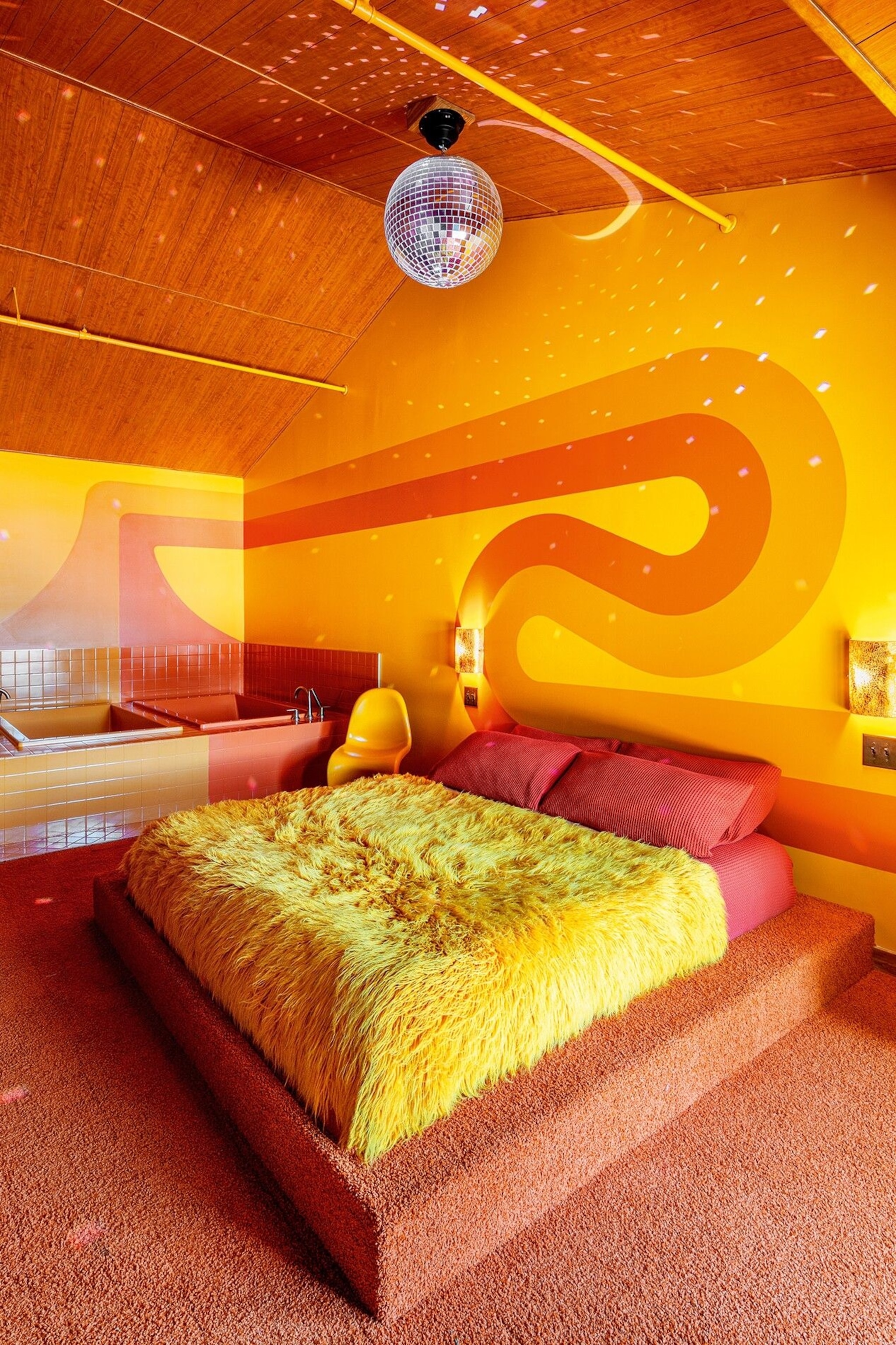 The retro-style decor at the Dive Motel, which has a members-only community pool.