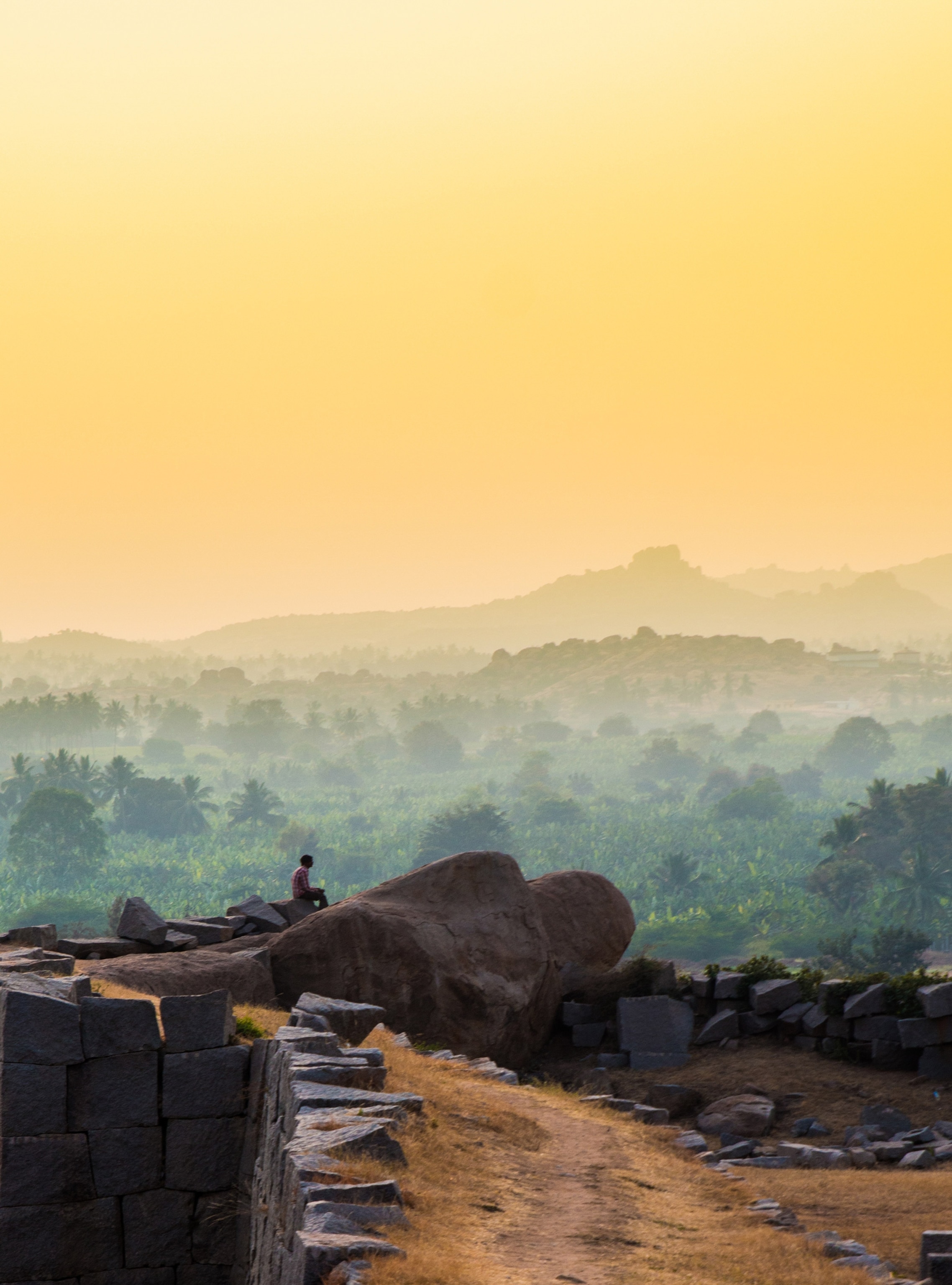 the sunset over Hampi, Karnataka, India