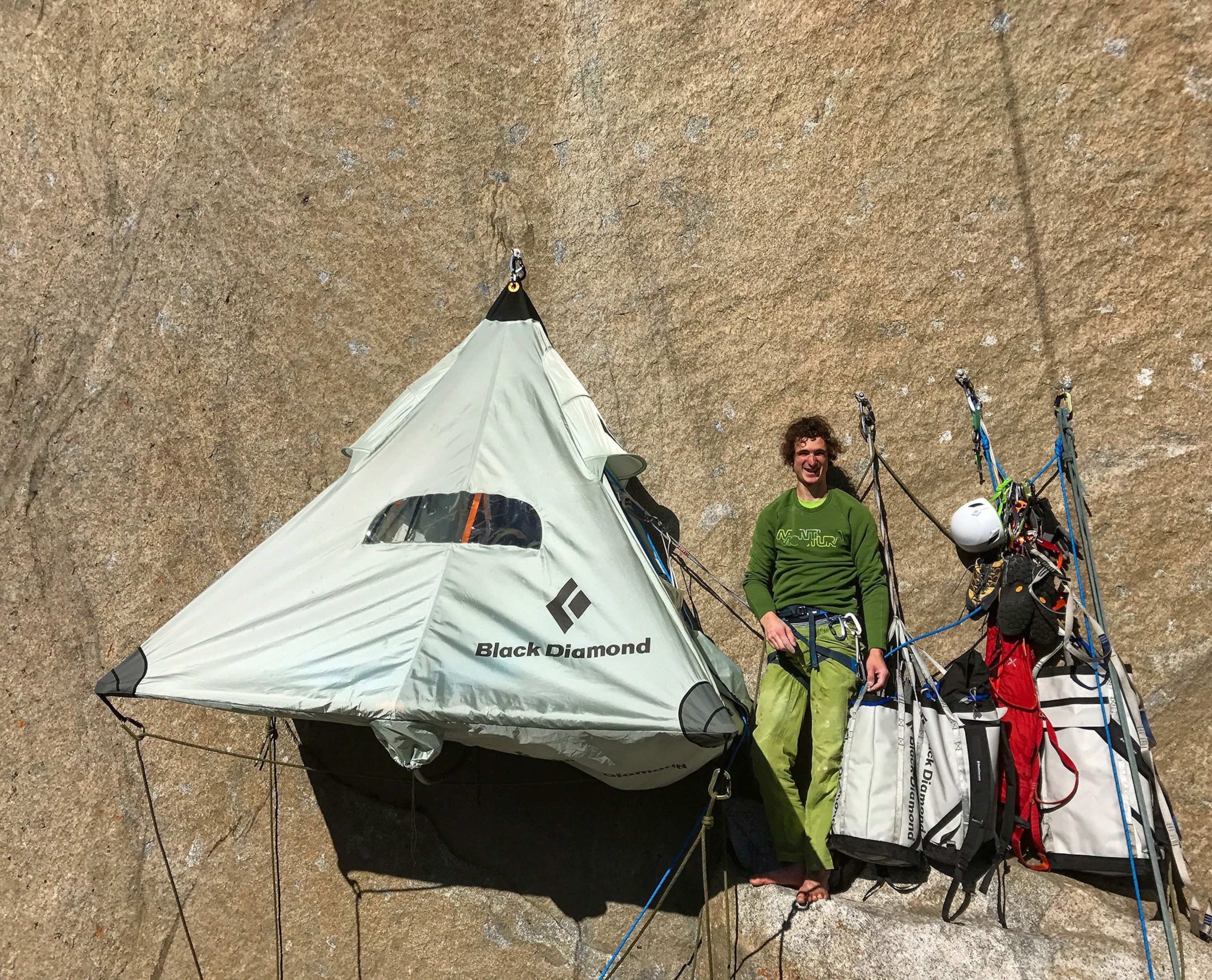 Adam Ondra outside his portaledge before starting his climb of the Dawn Wall in Yosemite