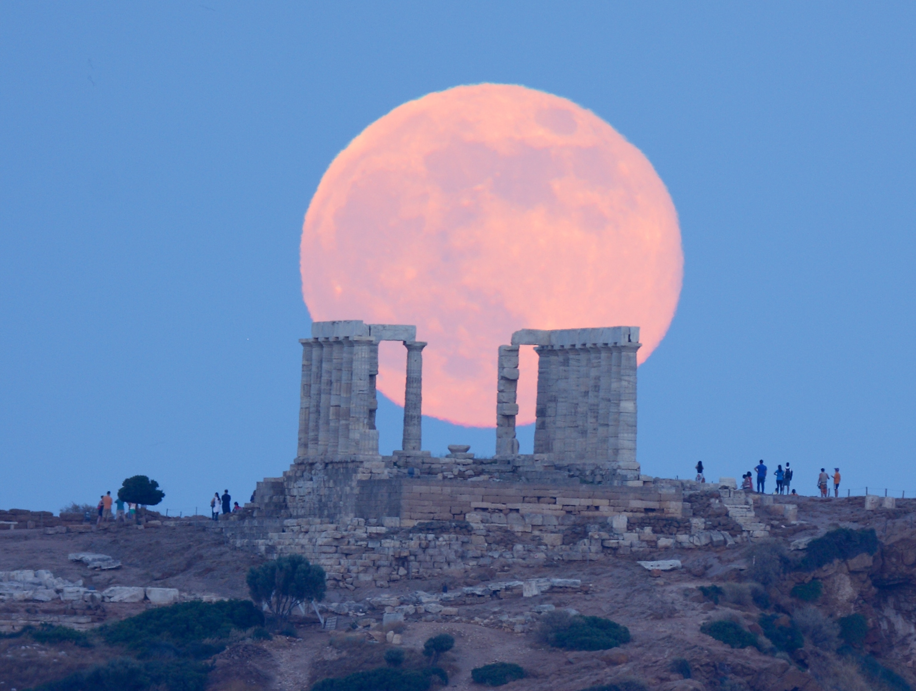 the supermoon over Poseidon’s temple in Greece