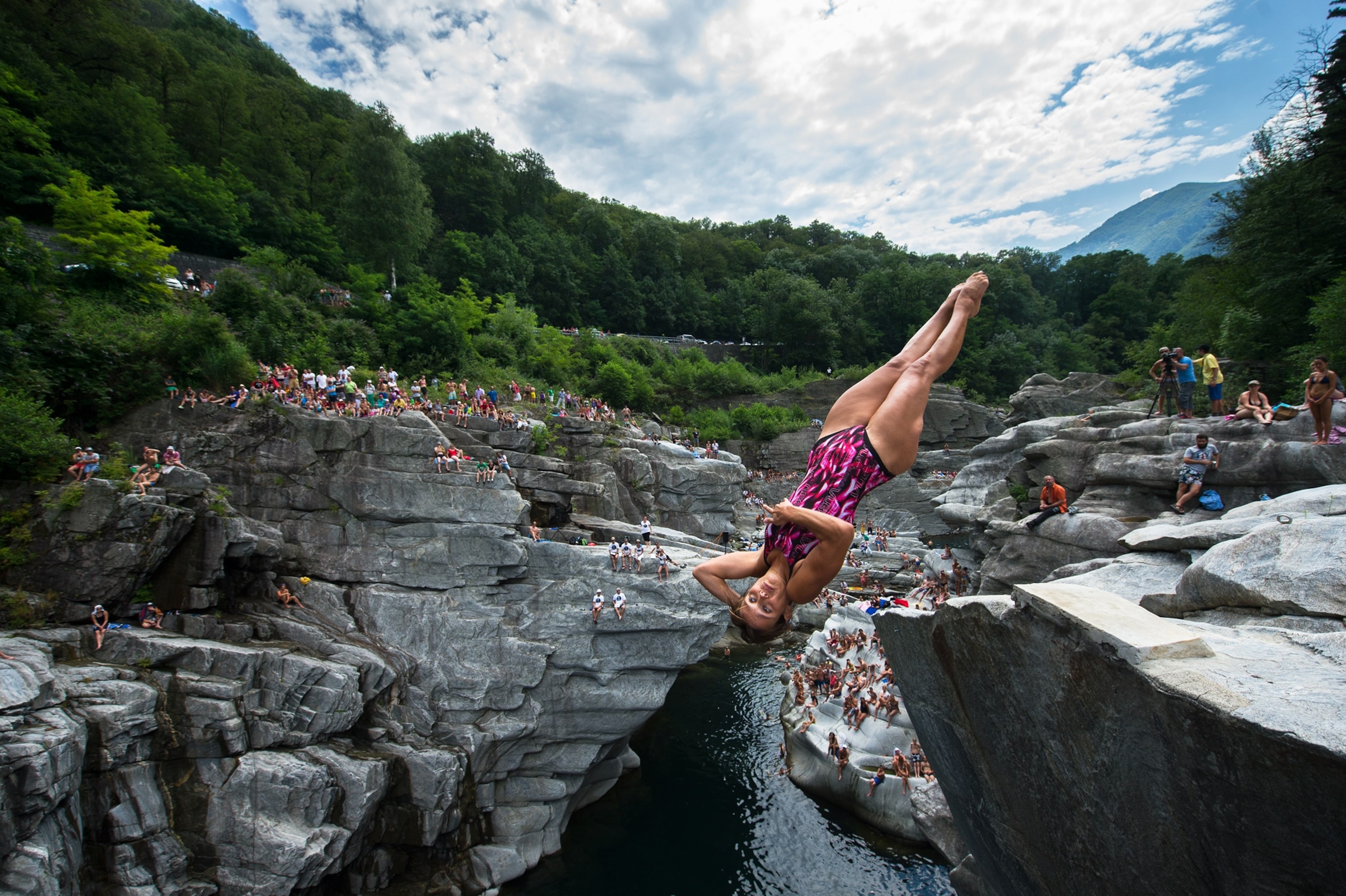 professional cliff diver jumping in Switzerland