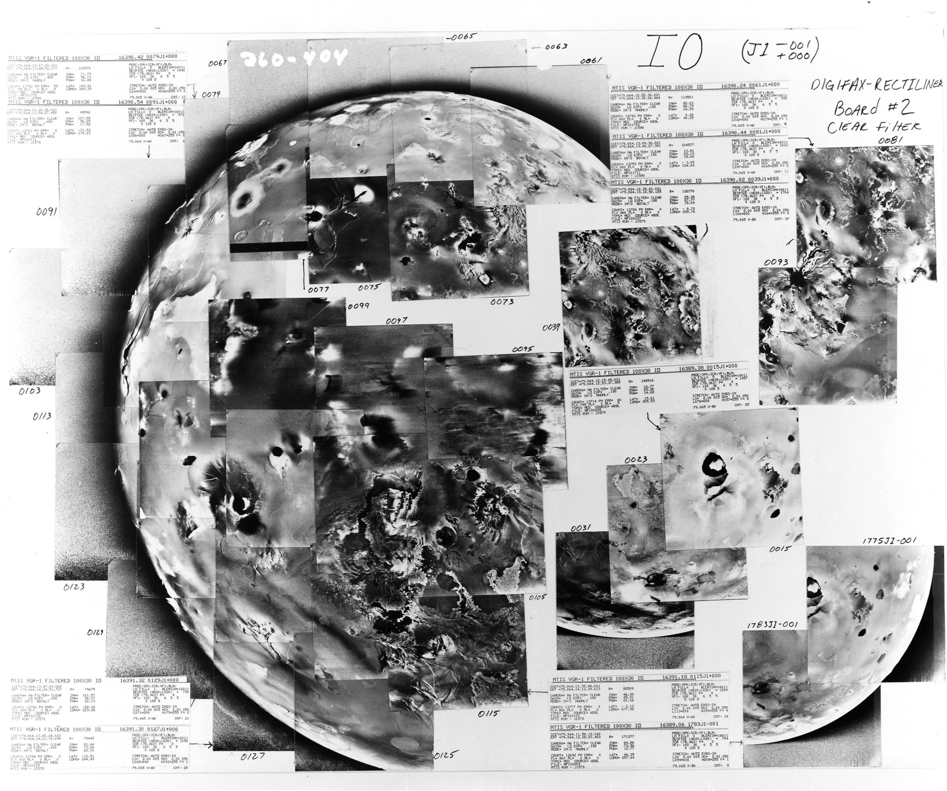 the original Voyager 1 images of Jupiter's moon Io pieced together.