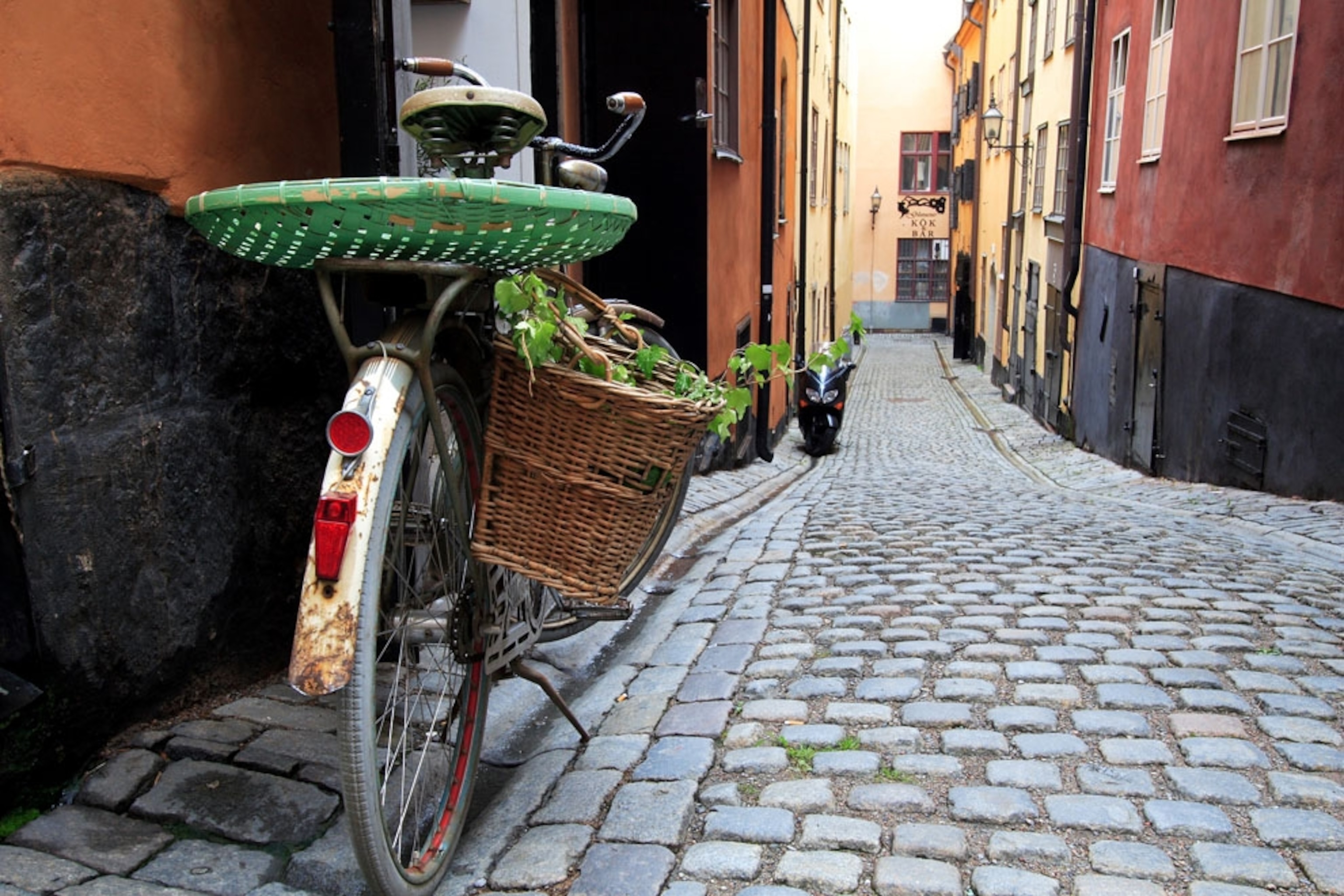 Bike leaning against a wall in Stockholm, Sweden