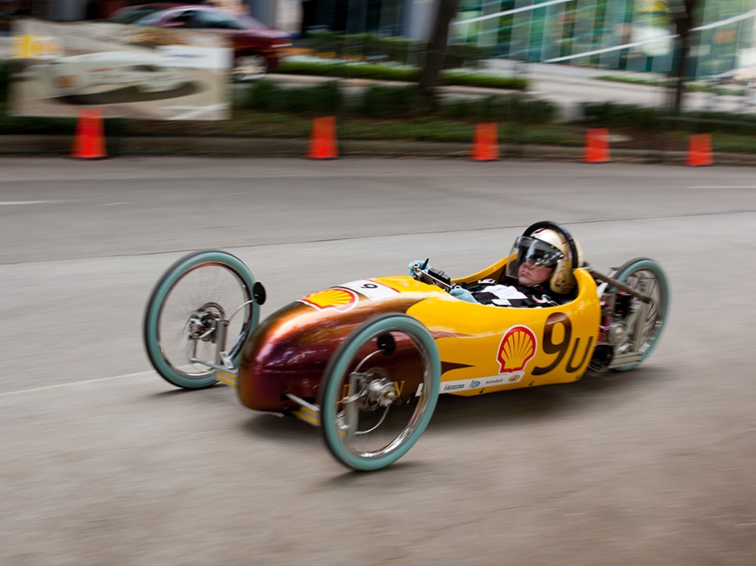 Matt Migliorini drove the Sullivan High School gasoline prototype car for a run of 449 mpg Saturday at the Eco-marathon.