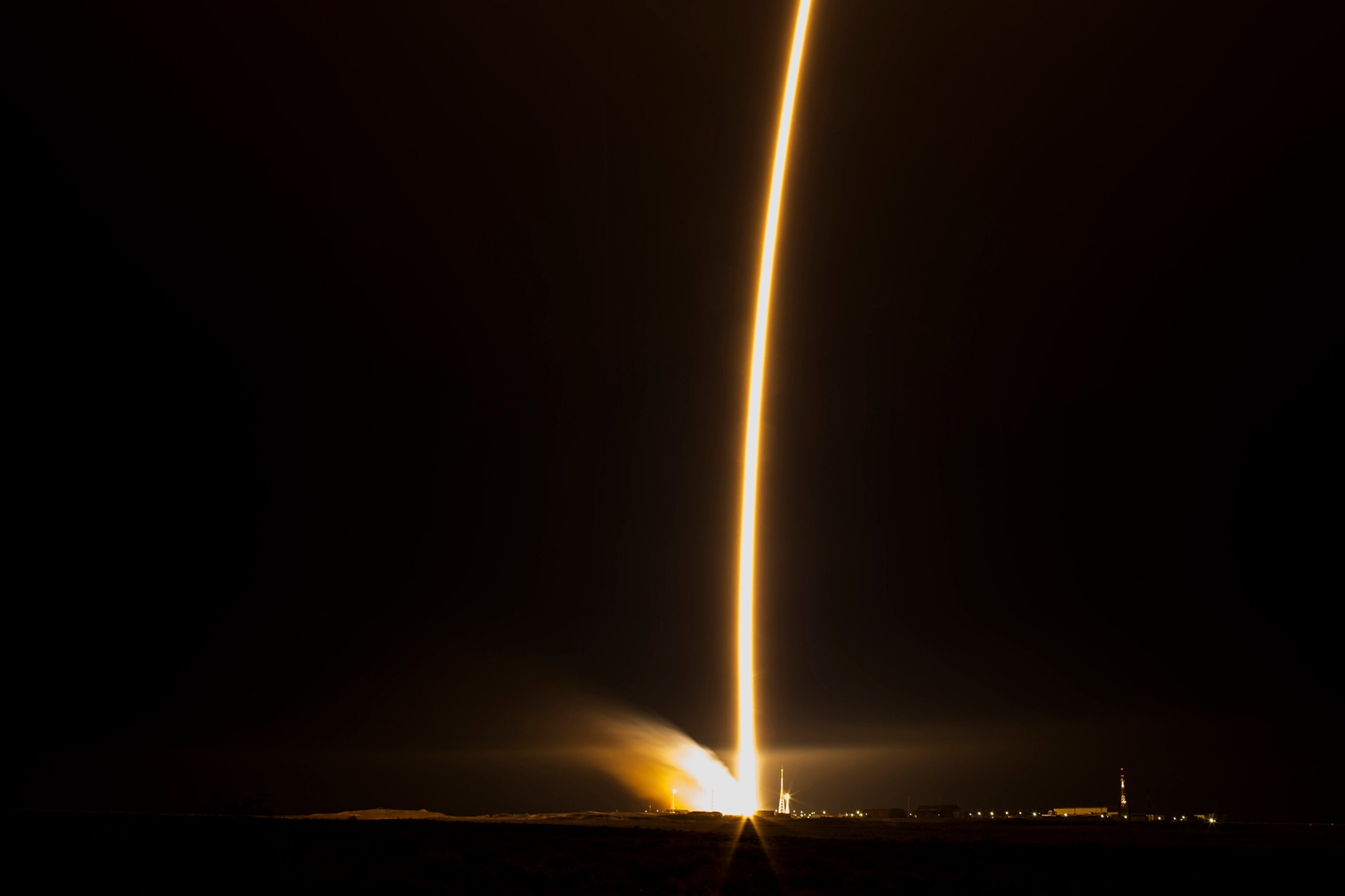 The Soyuz TMA-15M rocket launches from the Baikonur Cosmodrome in Kazakhstan on Monday, Nov. 24, 2014 as seen in this long exposure carrying Expedition 42 Soyuz Commander Anton Shkaplerov of the Russian Federal Space Agency (Roscosmos), Flight Engineer Terry Virts of NASA, and Flight Engineer Samantha Cristoforetti of the European Space Agency (ESA) into orbit to begin their five and a half month mission on the International Space Station.