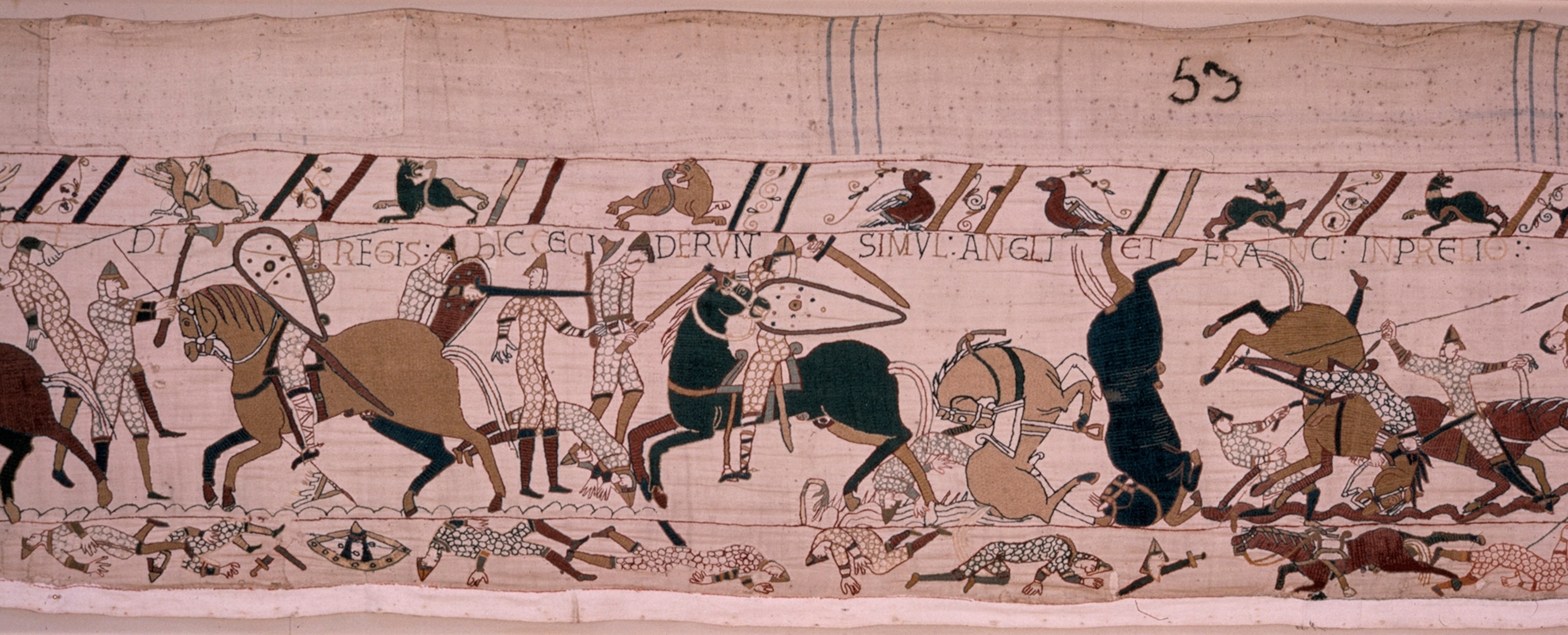 A scene from the tapestry in which the English battle bravely.