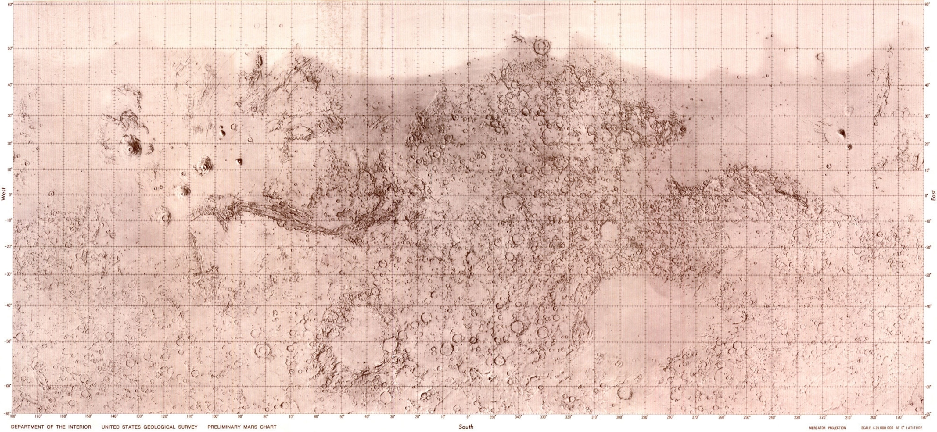 a relief map of Mars based on Mariner mission data