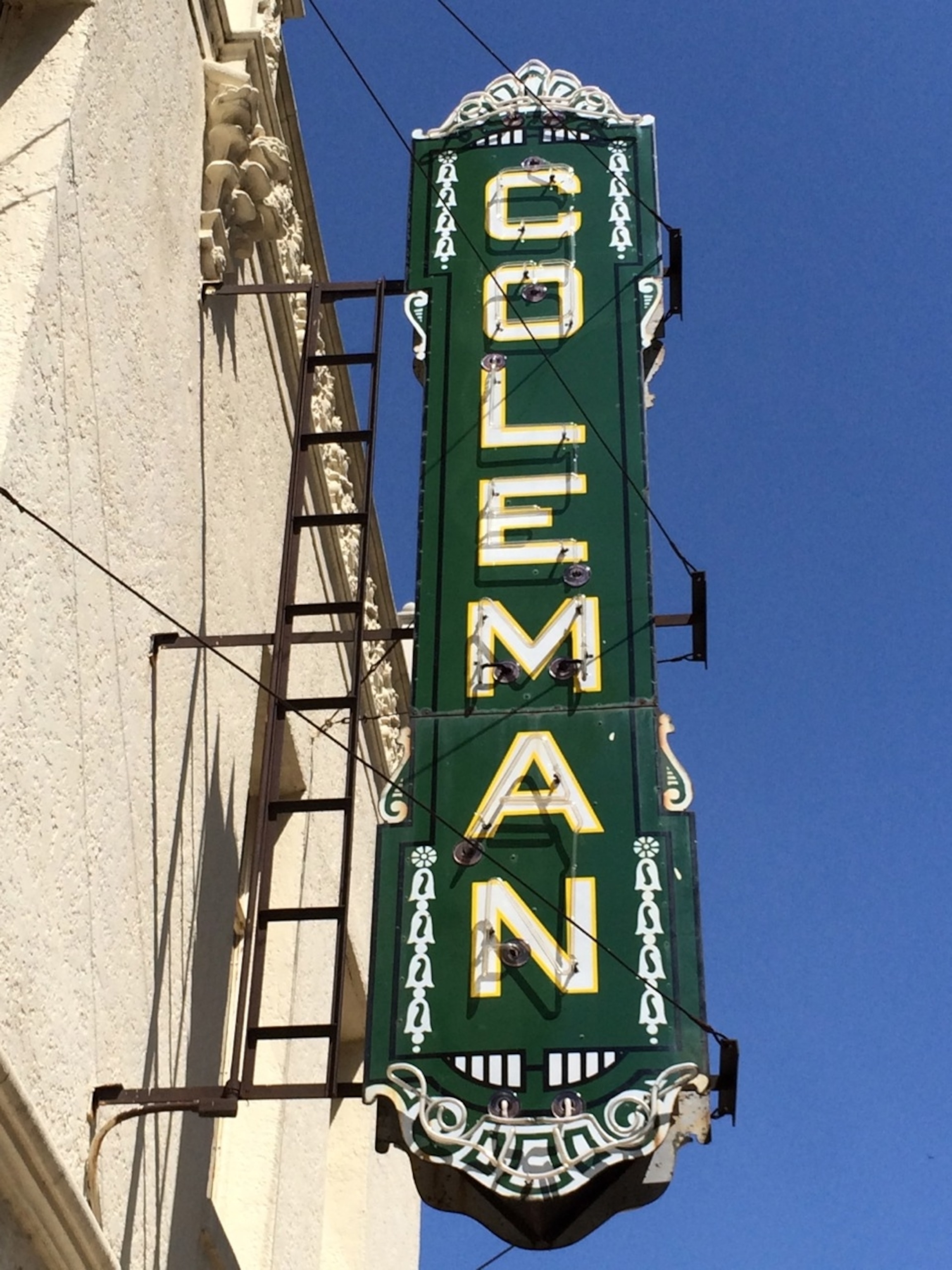 The terrific neon sign on the Coleman Theatre in Miami, Oklahoma. (Photo by Andrew Evans, National Geographic Travel)