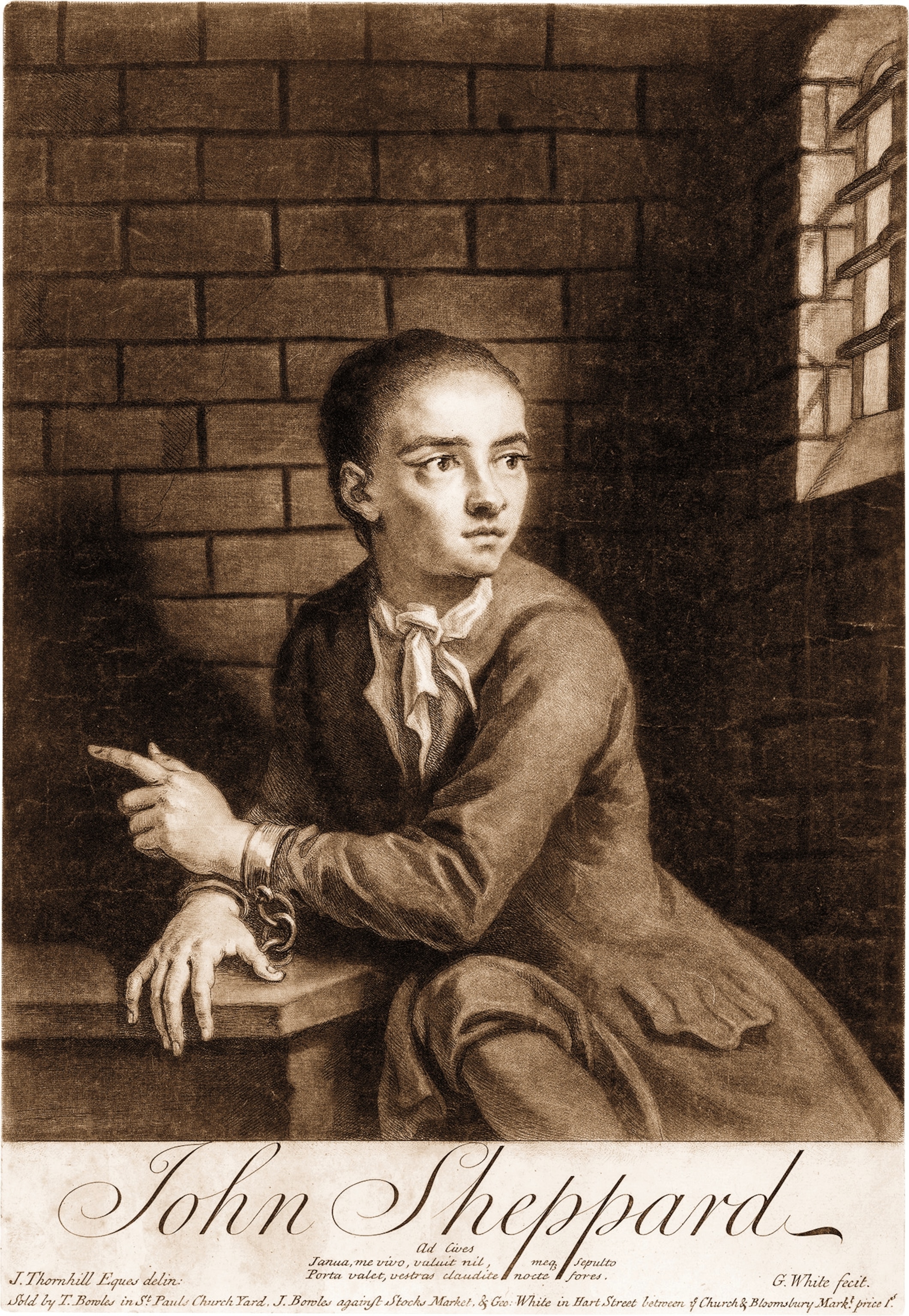Engraving of Jack Sheppard in his cell at Newgate.