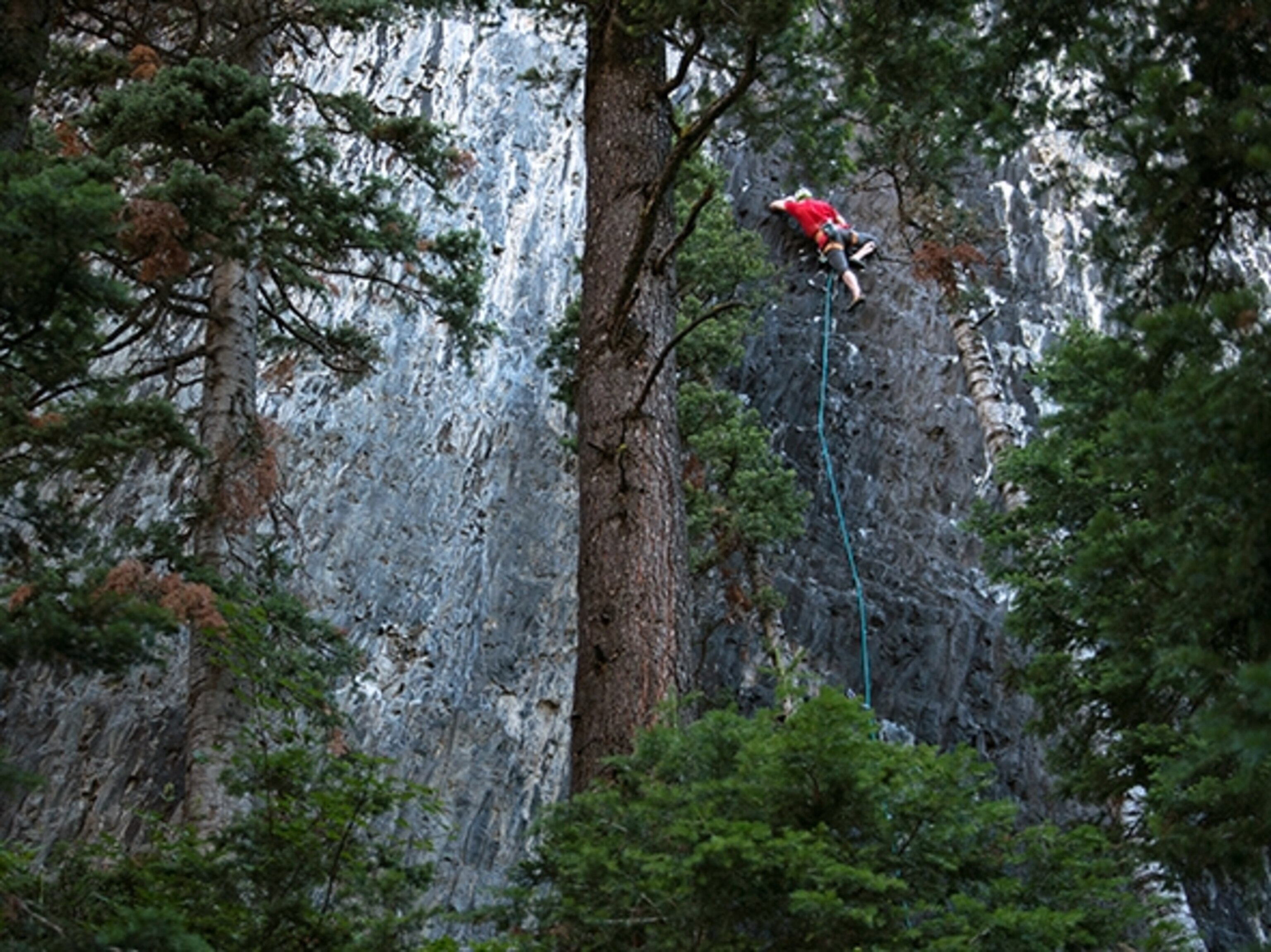 Conrad Anker climbing on the route London Calling on the Magic Wall, Hyalite Canyon, Montana; Photograph by Max Lowe