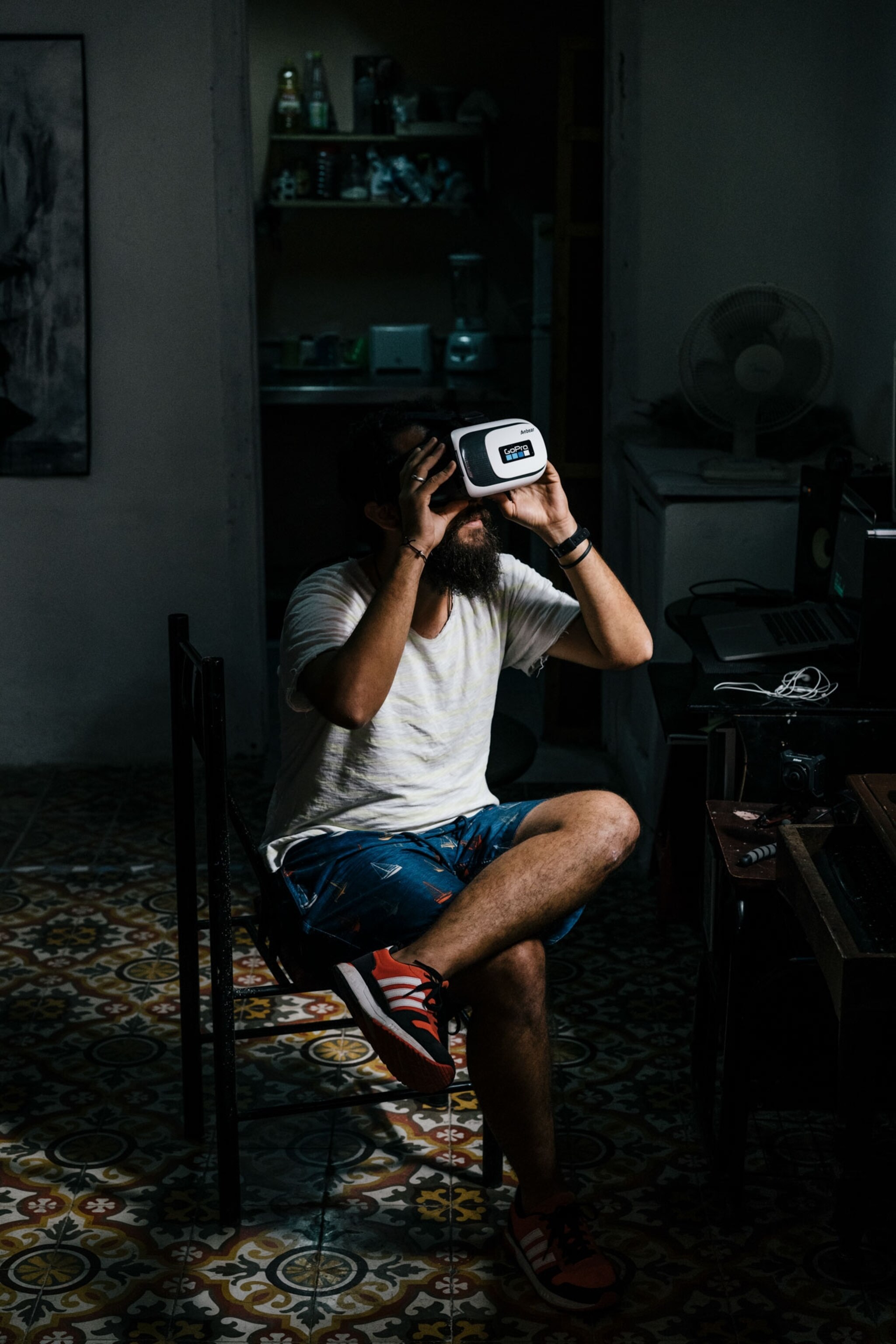 a man wearing a virtual reality headset in Havana, Cuba