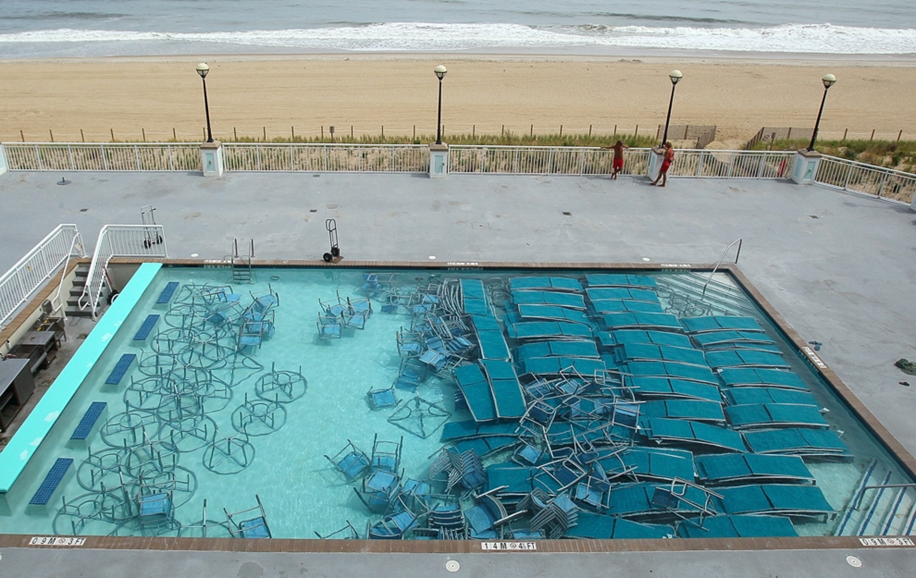 Hurricane Irene picture: outdoor furniture lies in a pool in Maryland