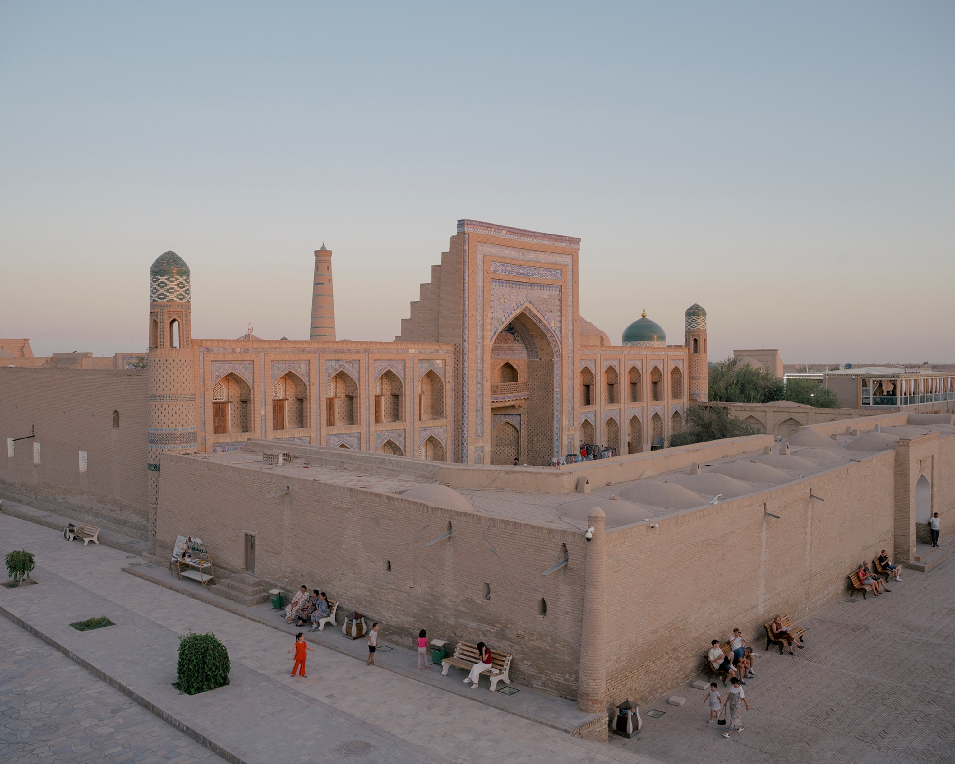 The Arab Muhammadkhan Madrasah seen from Terassa Cafe and Restaurant in Ichan-Khala, Khiva, Uzbekistan on August 15, 2025.