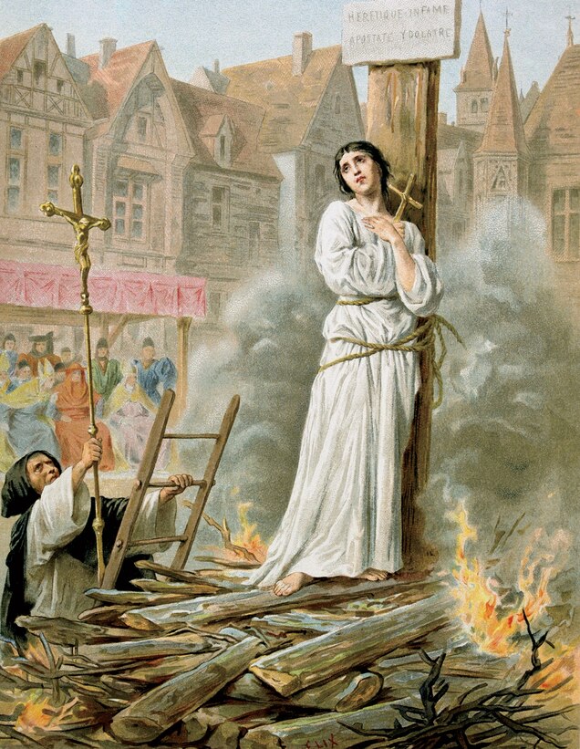Joan of Arc asked clergy to hold a cross before her as she was burned at the stake in 1431.