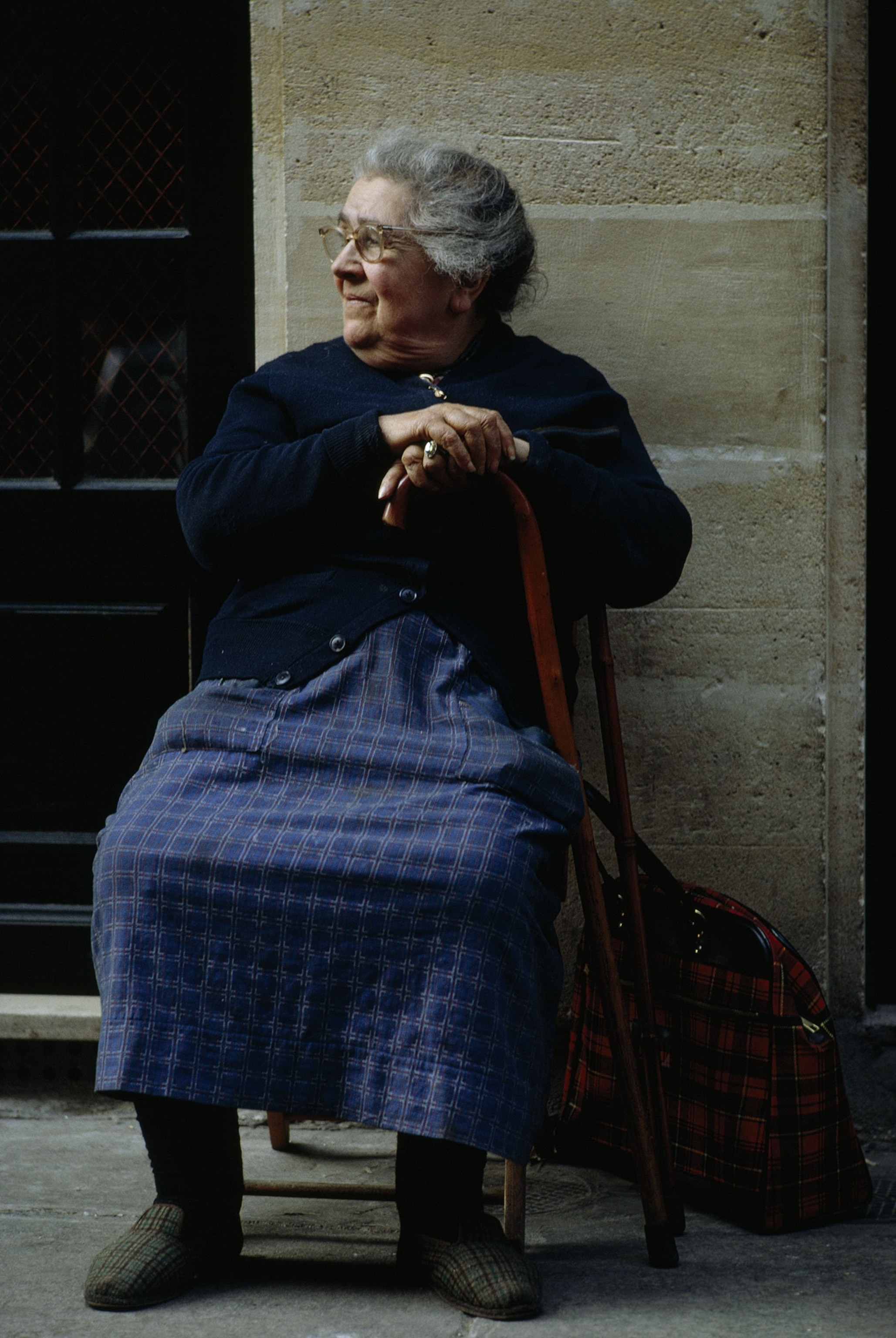 a woman with a cane