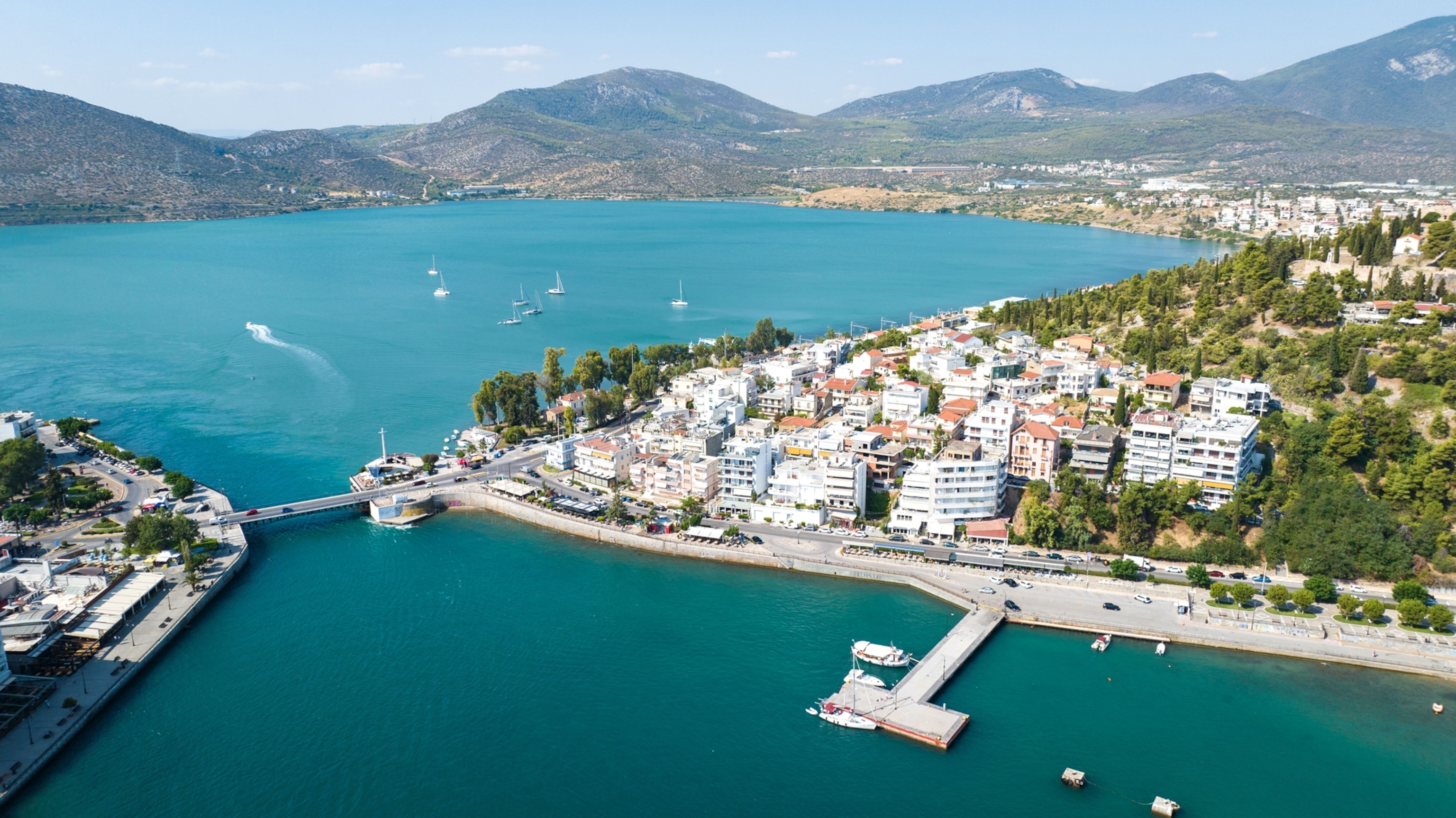 Greek town Chalkida (or Chalcis or Halkida) on Euboea island.