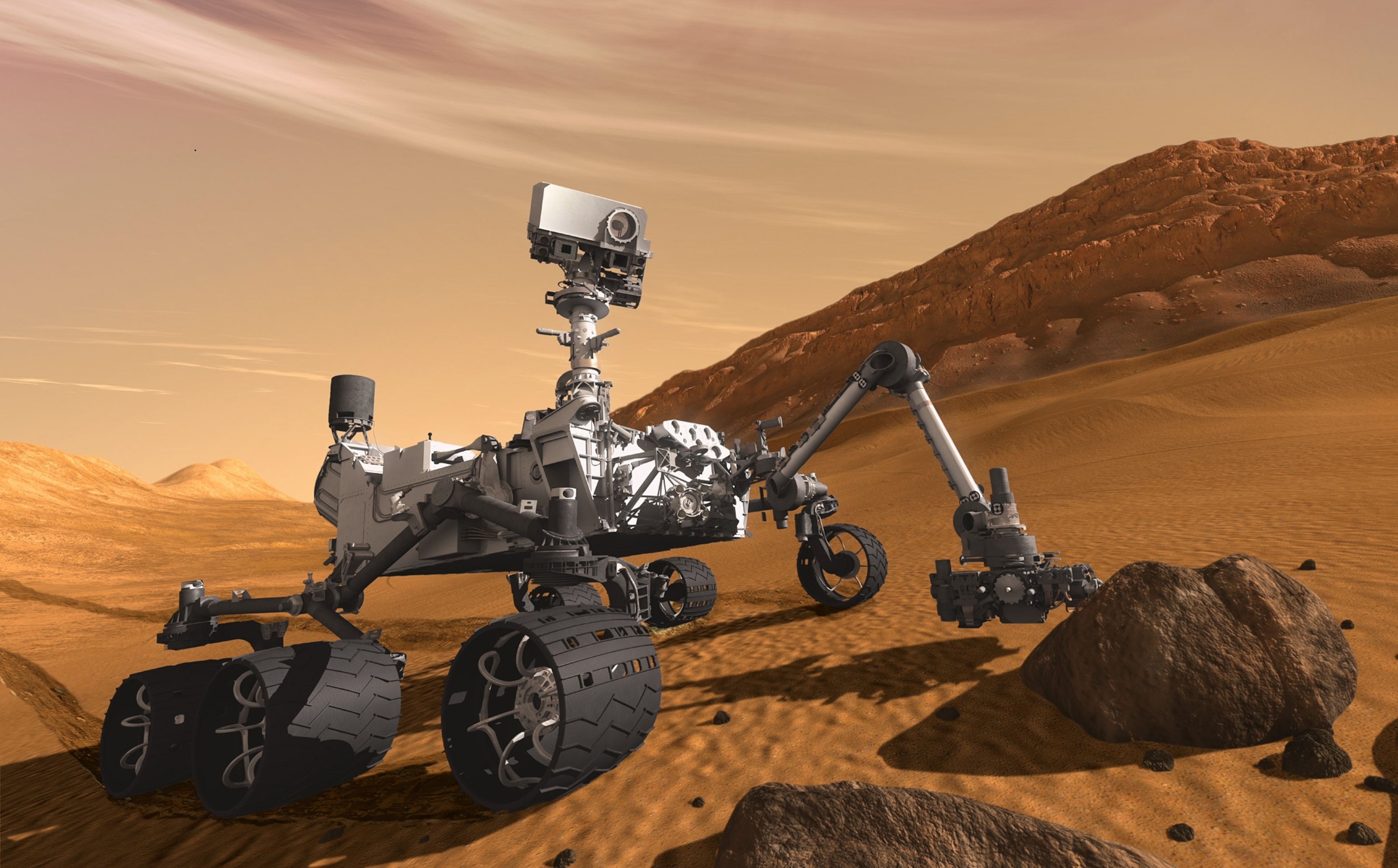An illustration of the Curiosity rover.