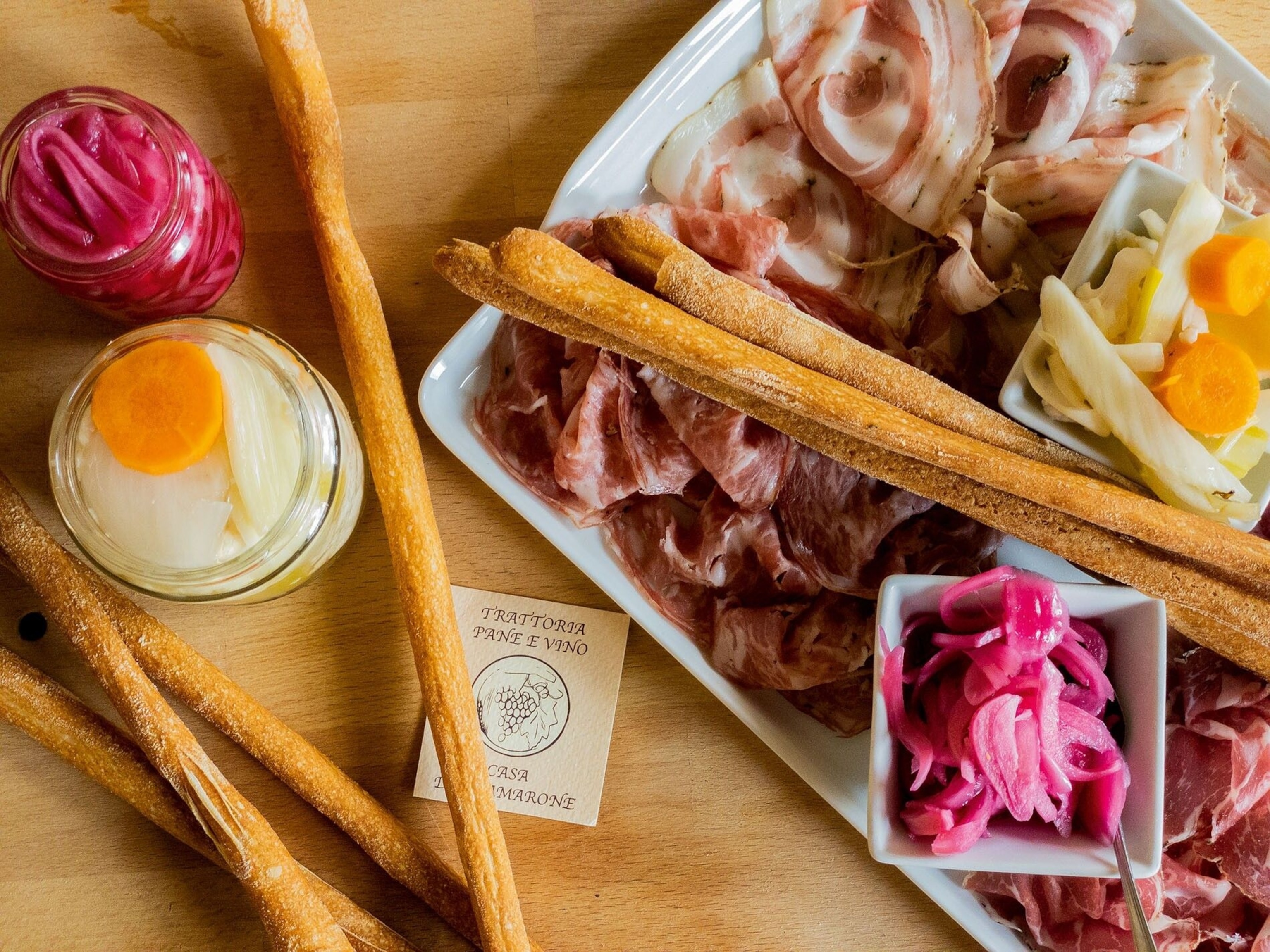 Grissini, charcuterie and pickled vegetables