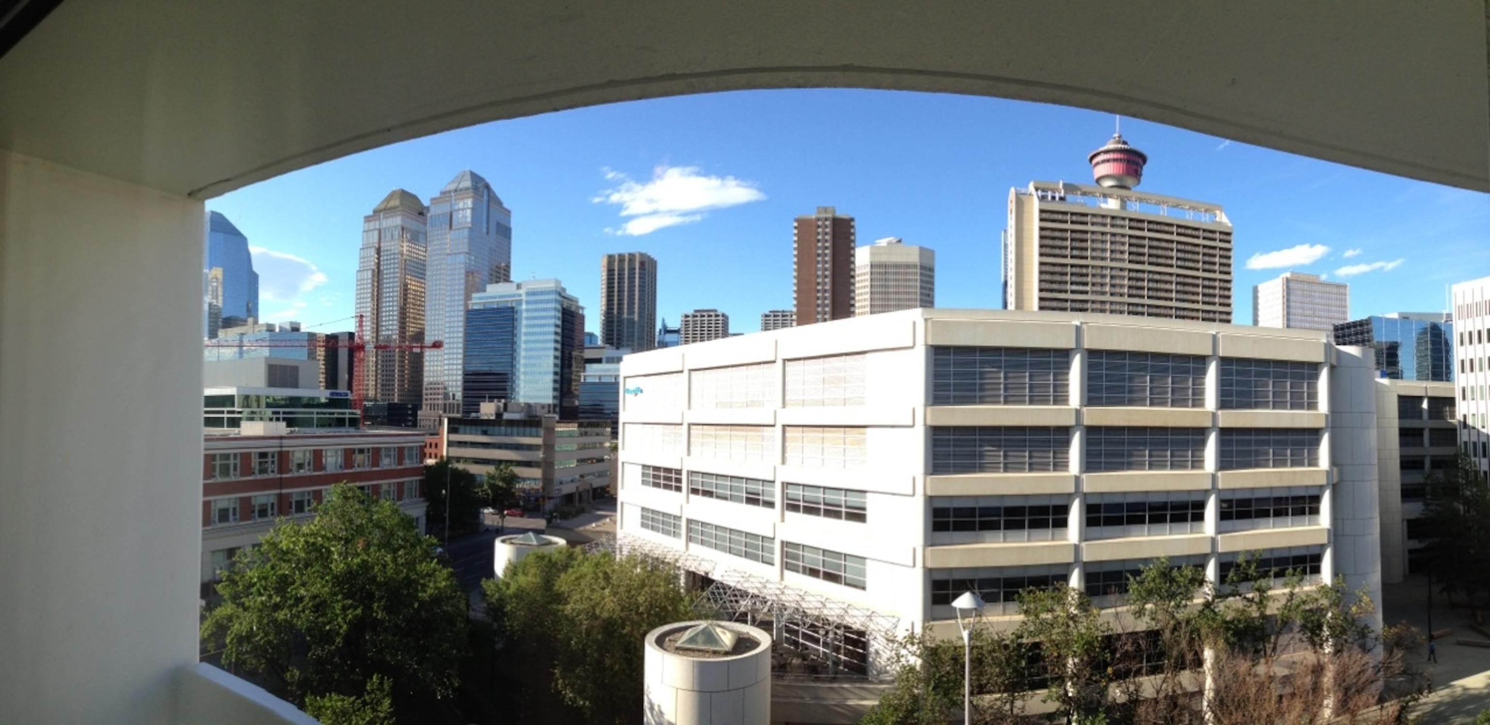 Downtown Calgary from my balcony at Hotel Arts. (Photo by Andrew Evans, National Geographic Traveler)