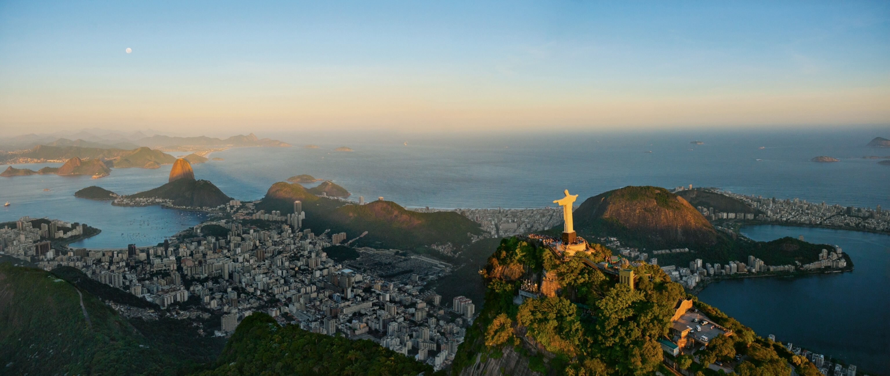 Rio's Christ the Redeemer statue rising over bays and beaches