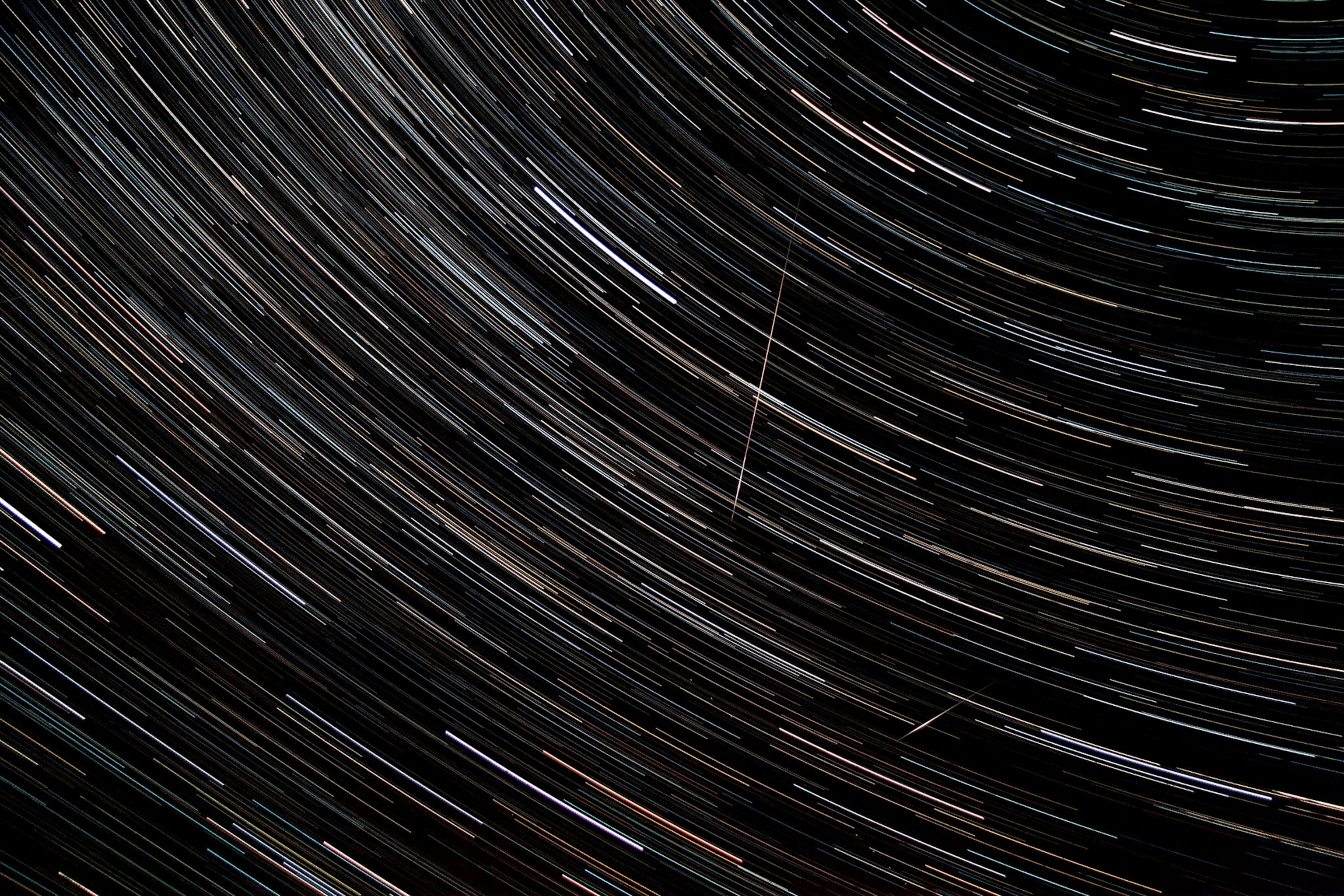 Startrails and two falling meteors during the Perseids meteor shower.