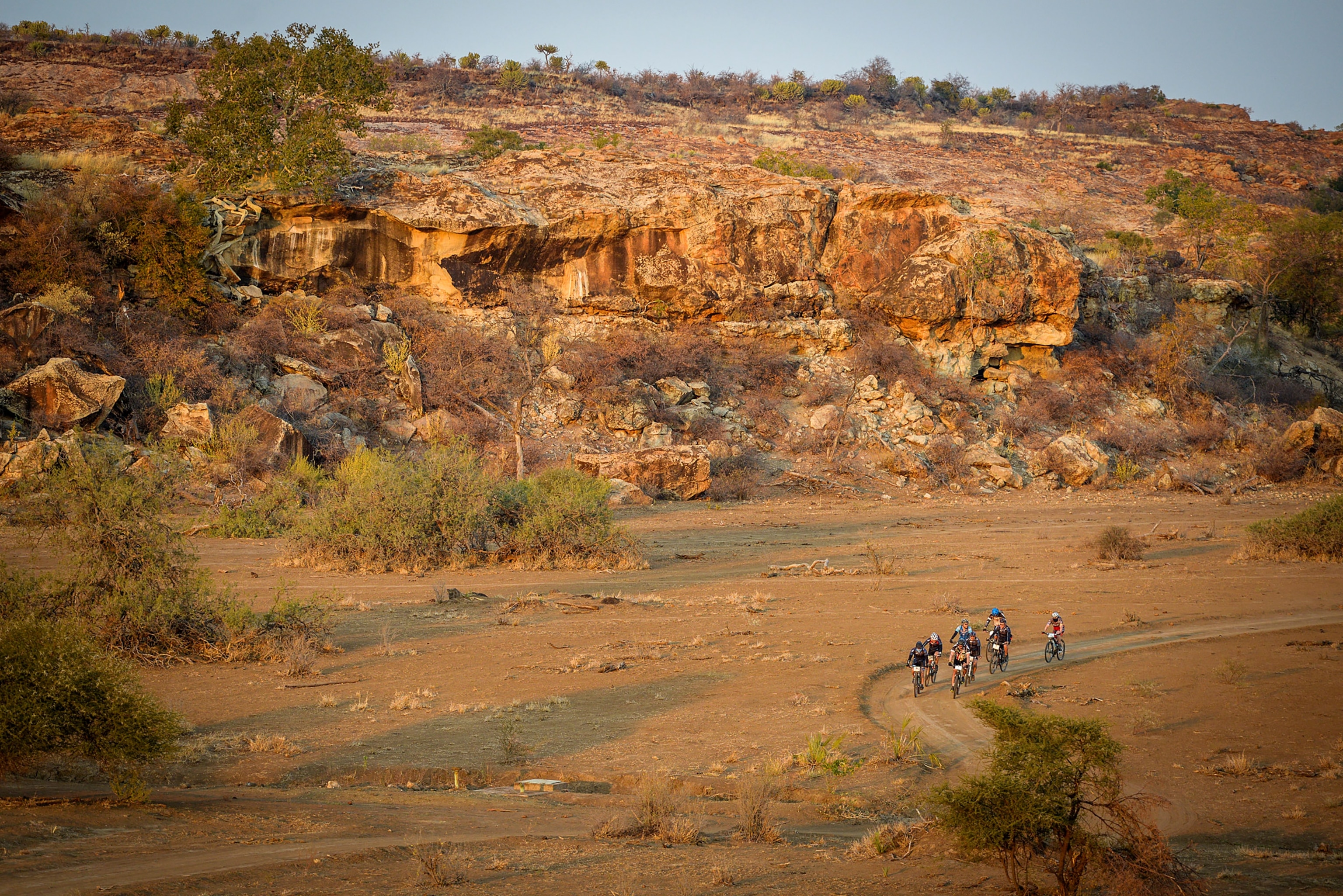 bikers riding in southern Africa during the Tour de Tuli
