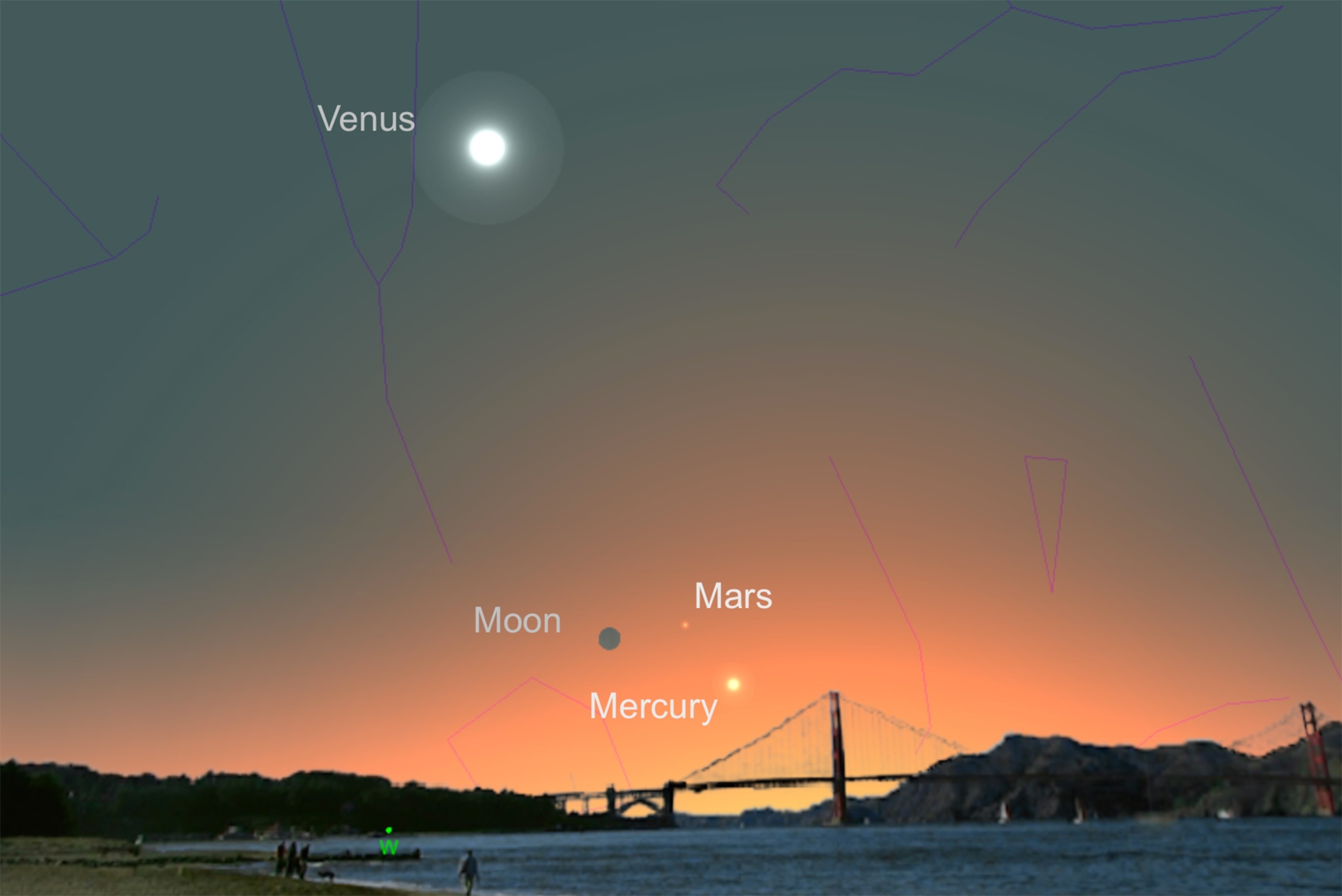 after sunset on April 19 face the western horizon for thin crescent moon