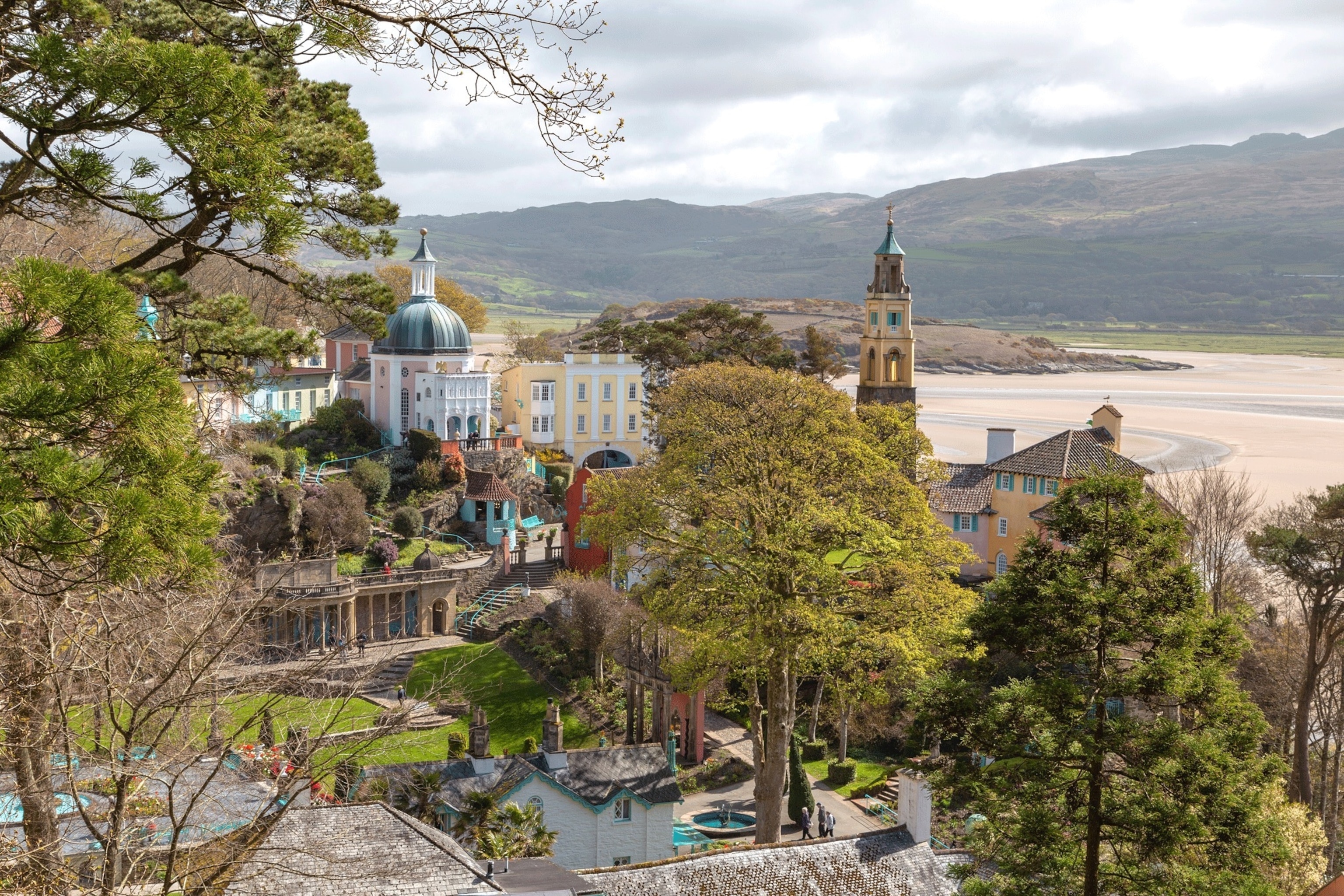 Portmeirion, a colourful, scaled-down imagining of the Italian Riviera that sits incongruously in the wildest of Welsh landscapes