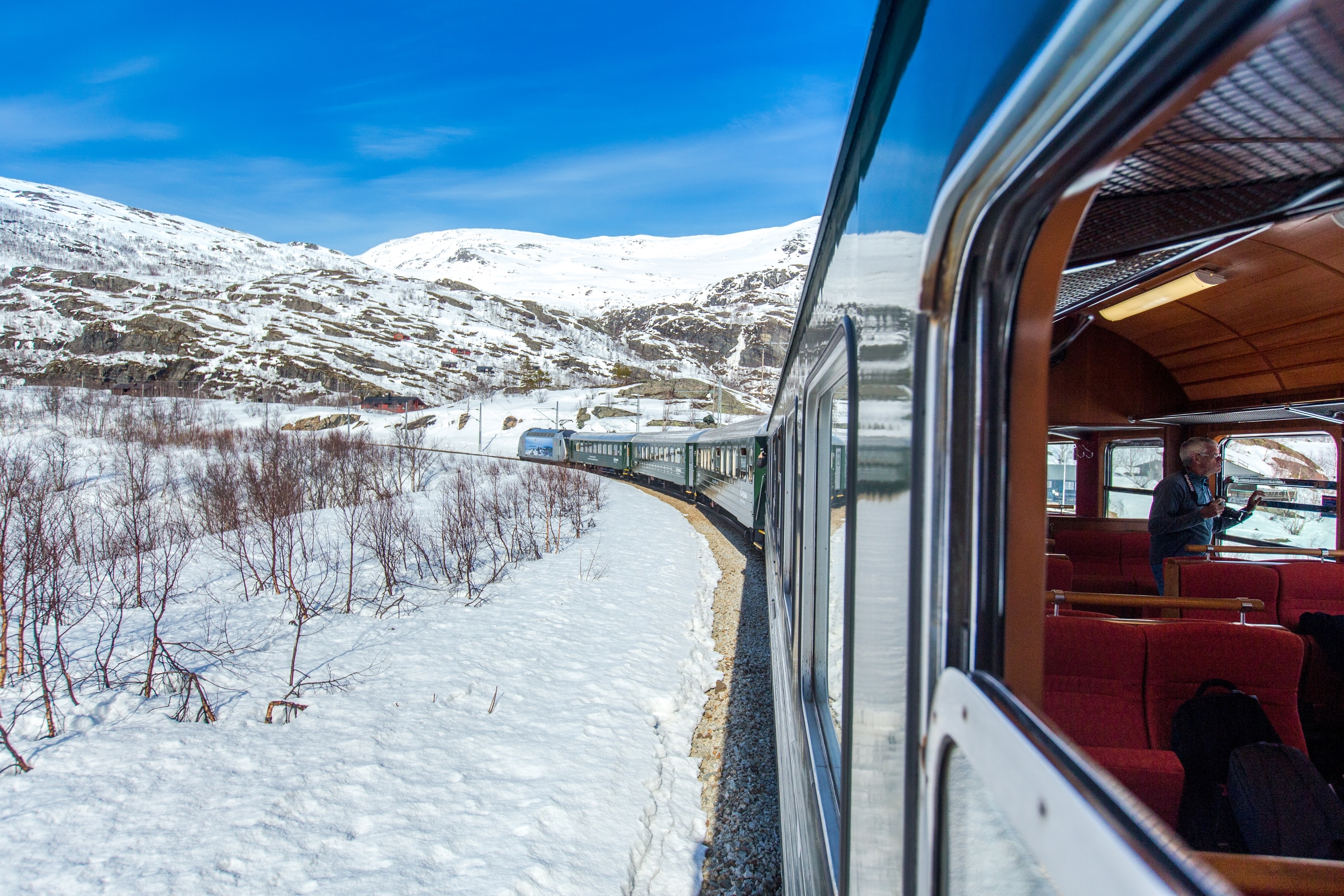 Norwegian train journeys through snow-covered countryside