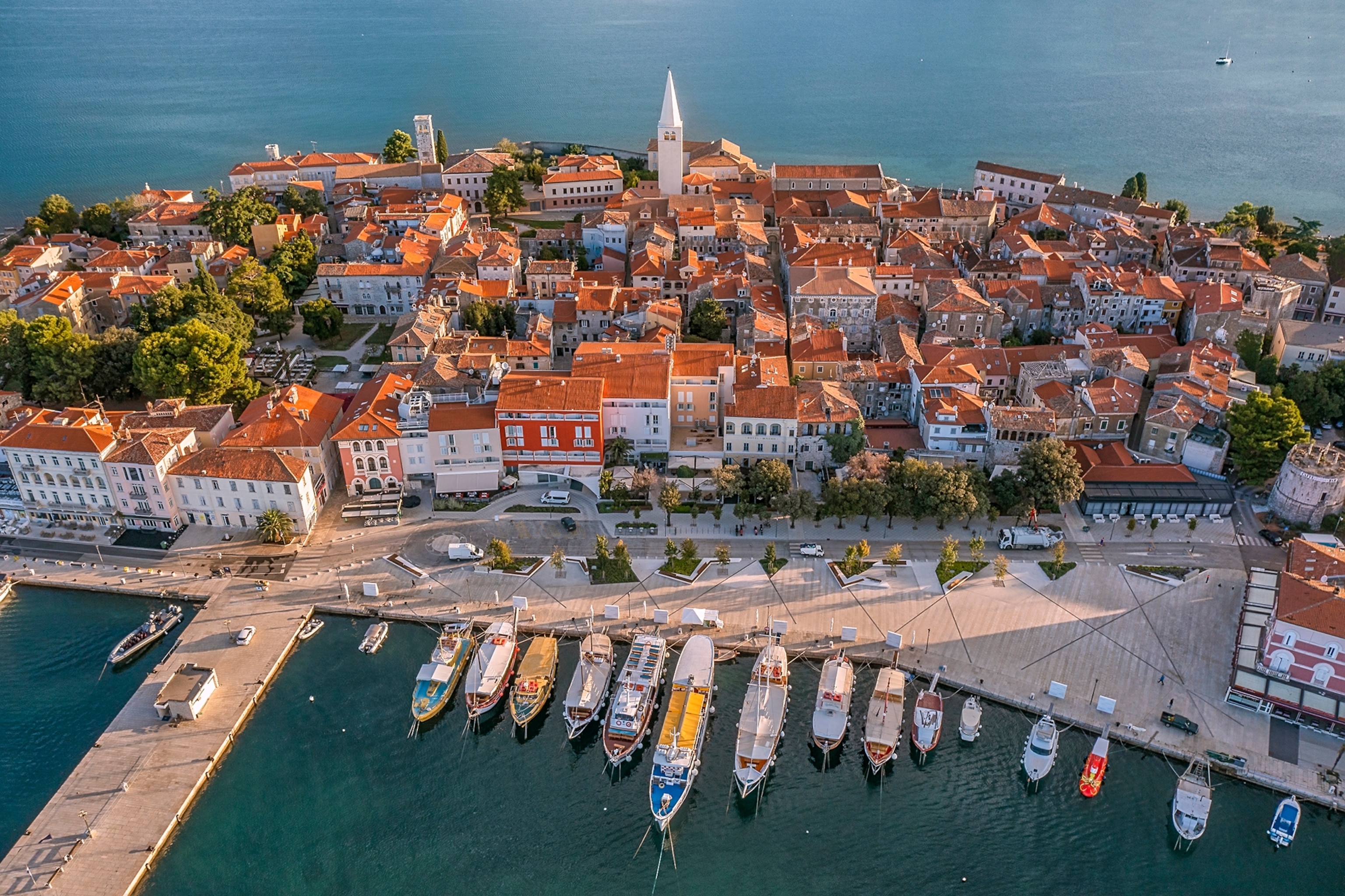 aerial view of a seaside town