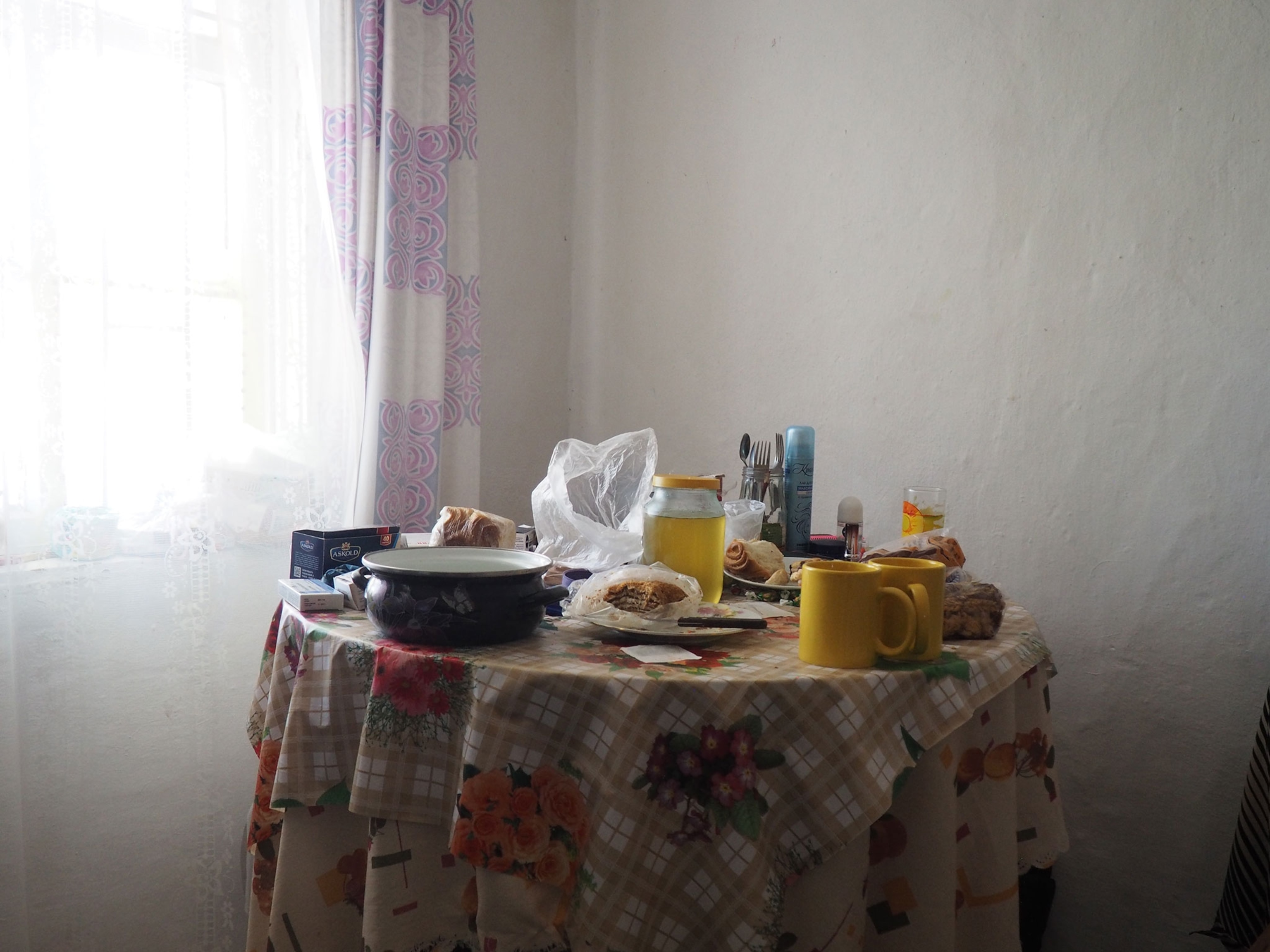 A still life of a table with food