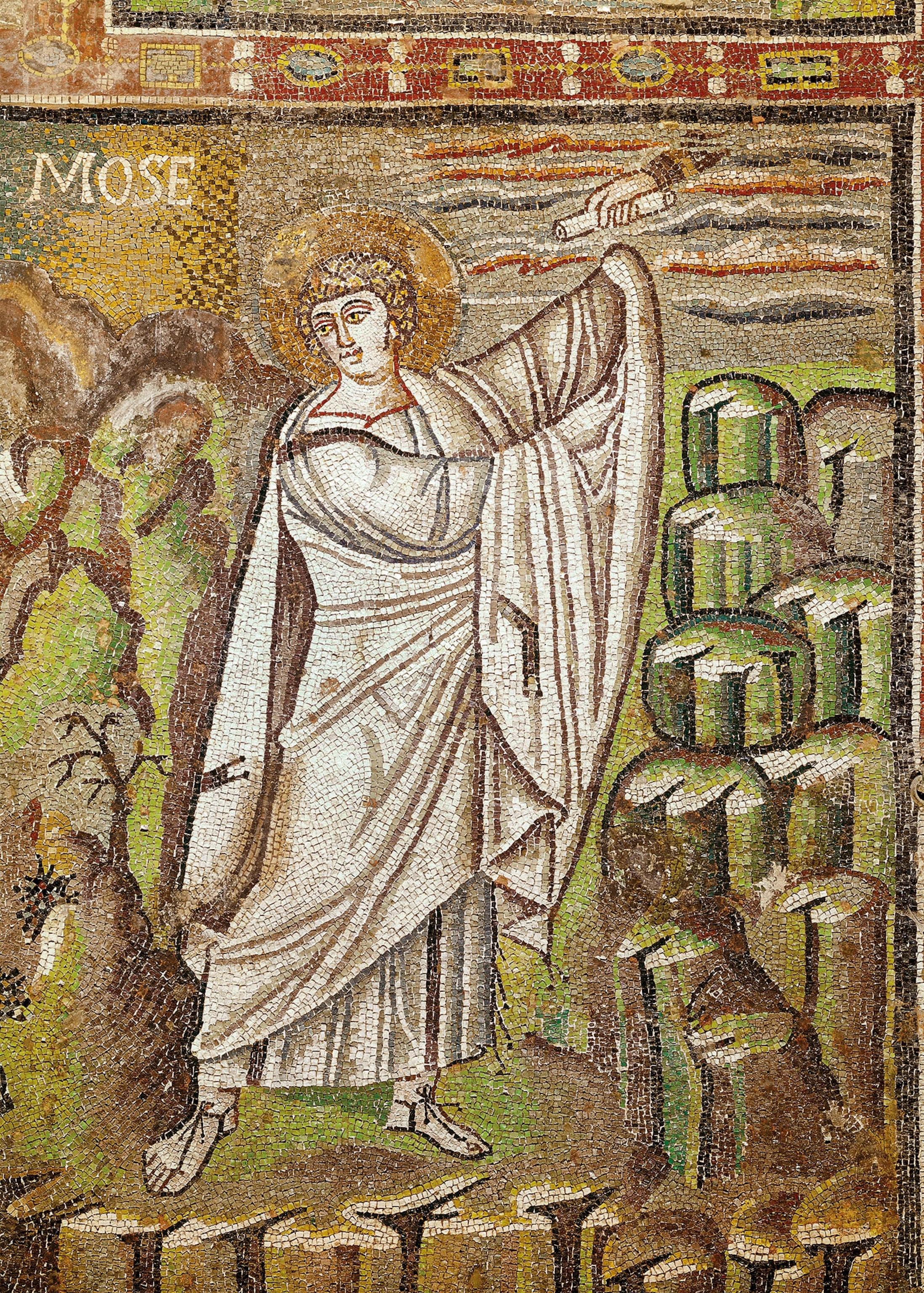 This sixth-century mosaic depicts Moses on Mount Sinai receiving the Law from Yahweh.