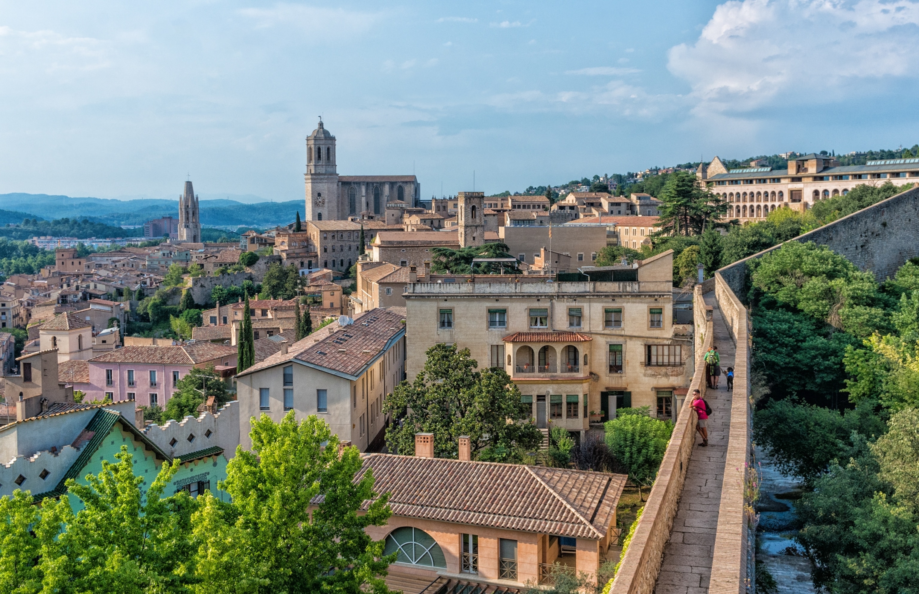View of the Cathedral in Girona, at then end of Carrilet I Greenway, Spain trail