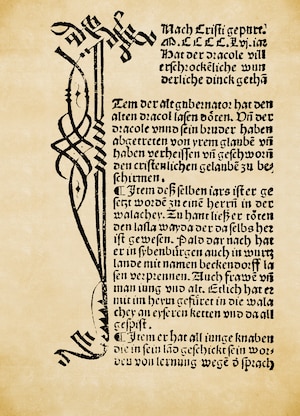 Denunciations of Vlad III (as in this 1488 pamphlet) tended to stem from the voivode’s detractors and political enemies—either German sources or the court of Matthias I, king of Hungary.