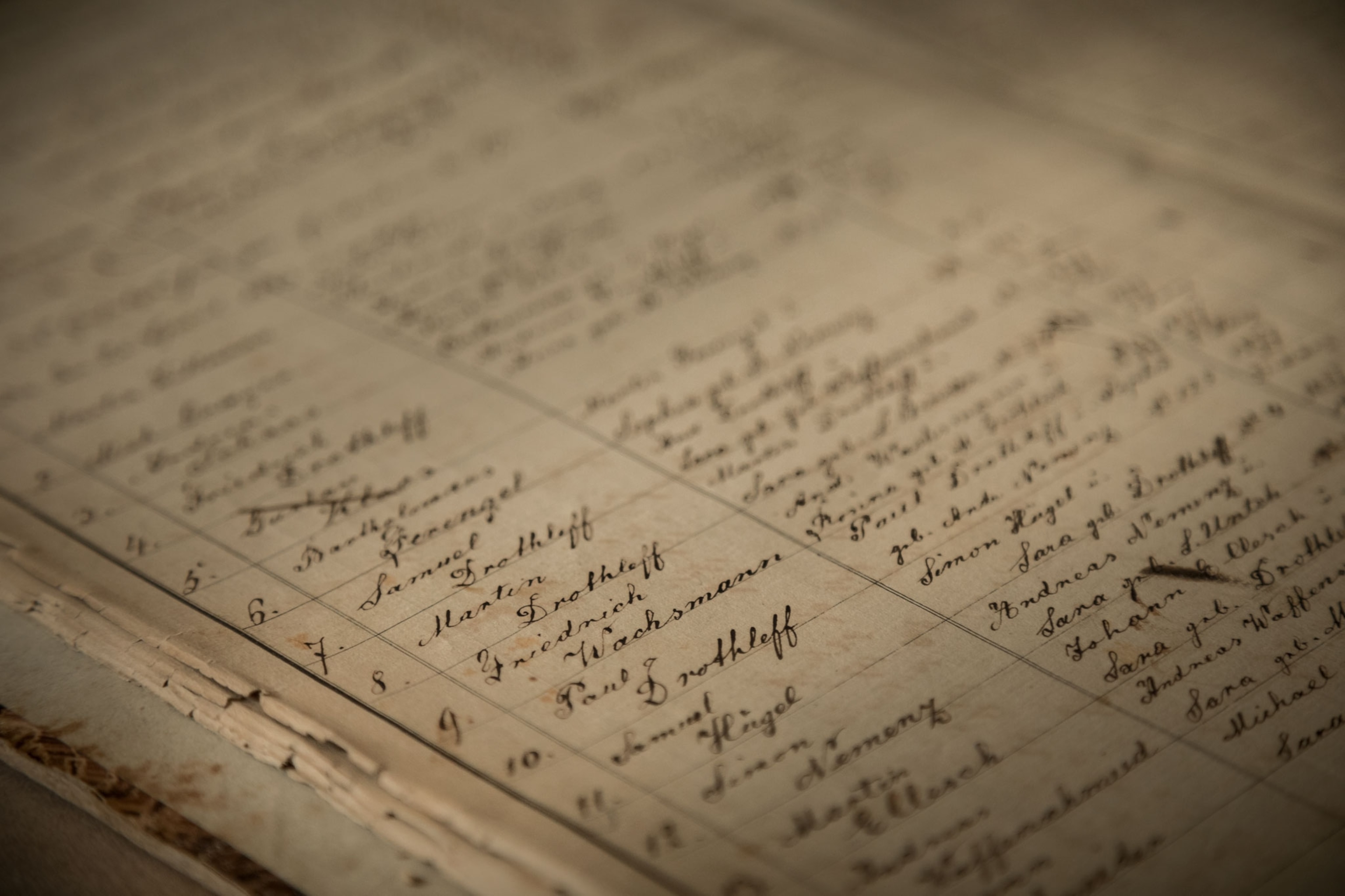 names in a register book