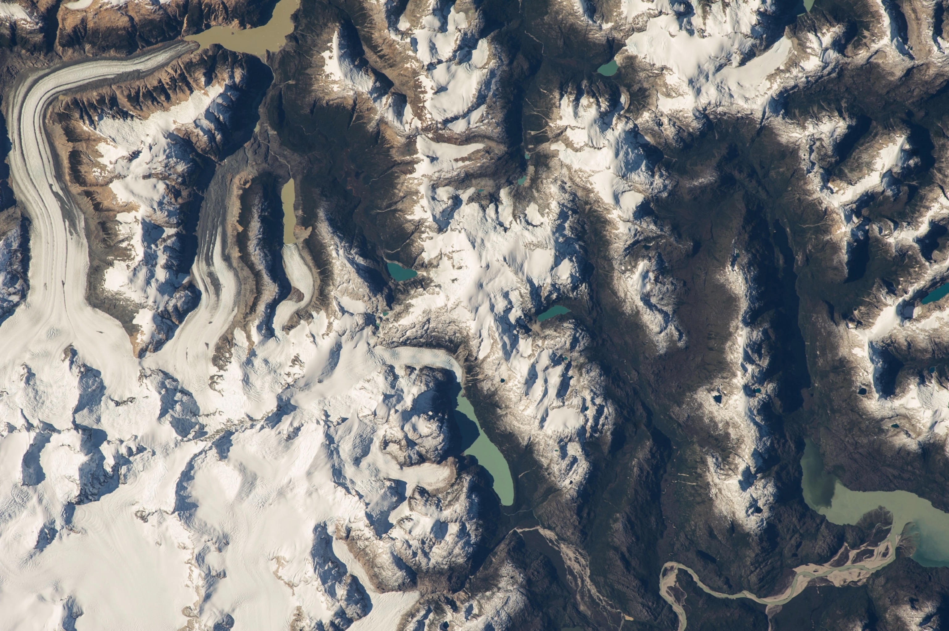 The ice fields over northern Patagonia in South America.